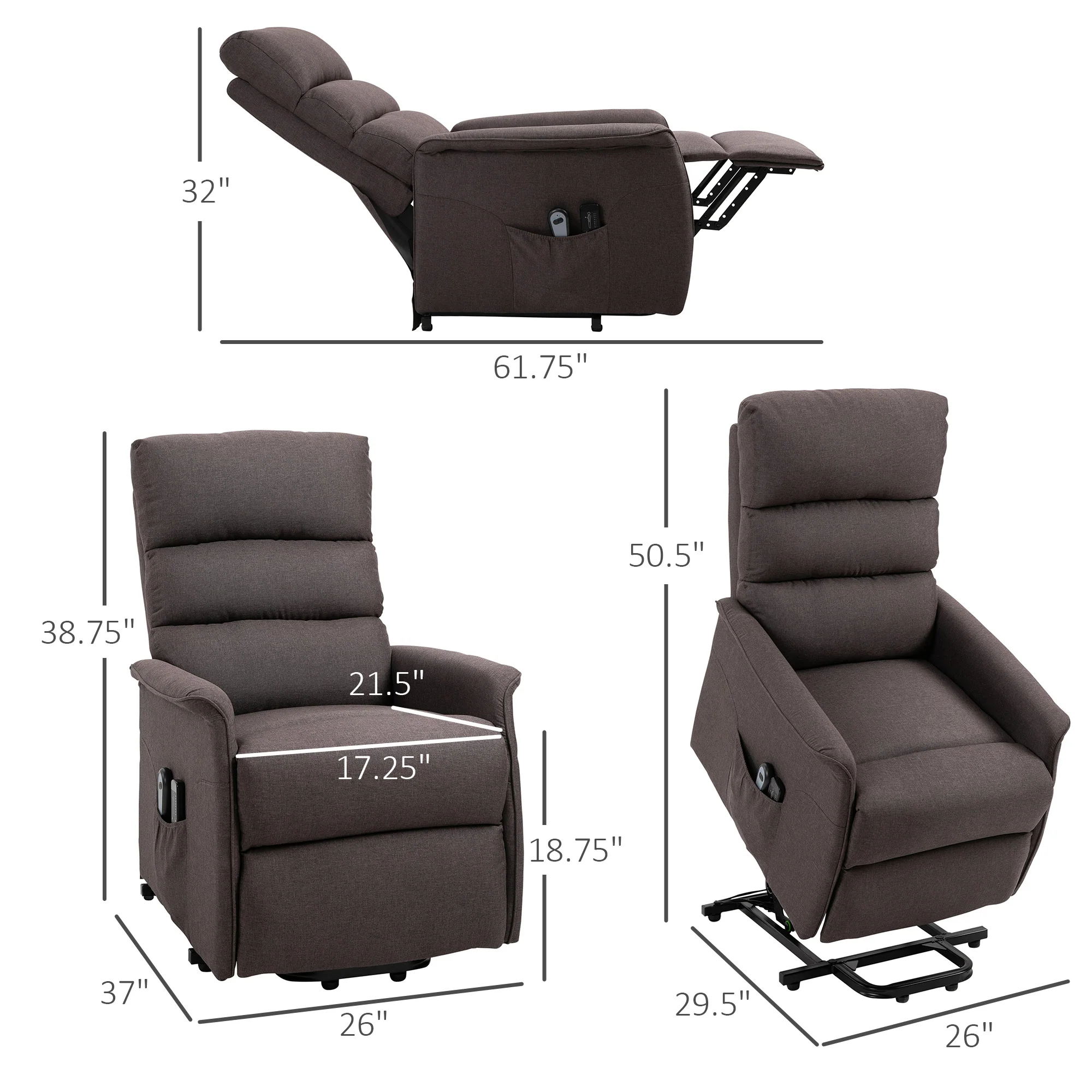 Electric Power Lift Chair with 135° Recline & Remote Control for Elderly Comfort, Brown - Image 5