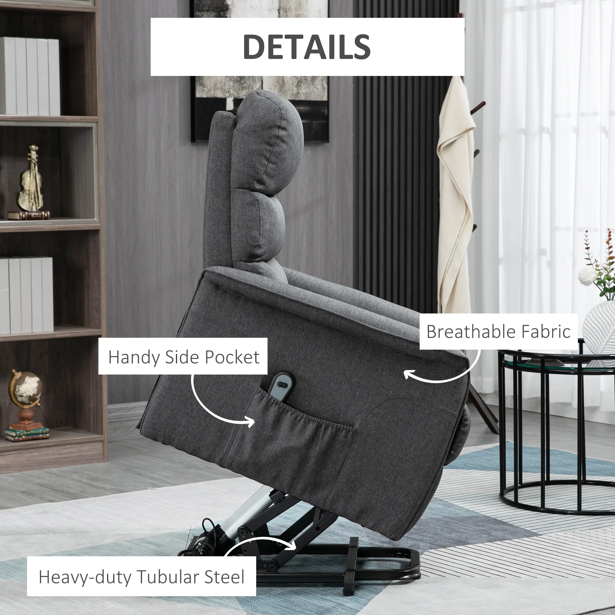 Electric Power Lift Recliner Chair for Seniors with Remote Control, Grey - Image 10