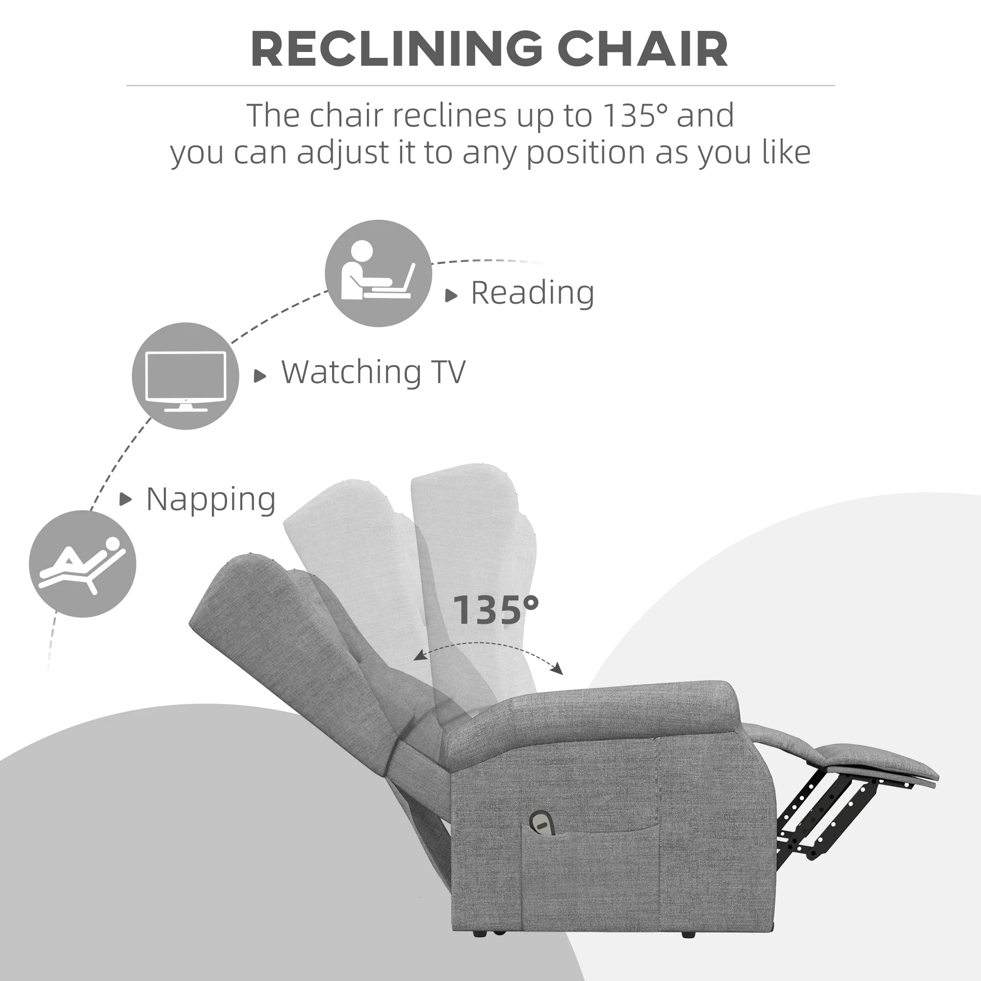 Power Lift Recliner Armchair for Elderly, Fabric Riser and Reclining Chair, Grey - Image 7