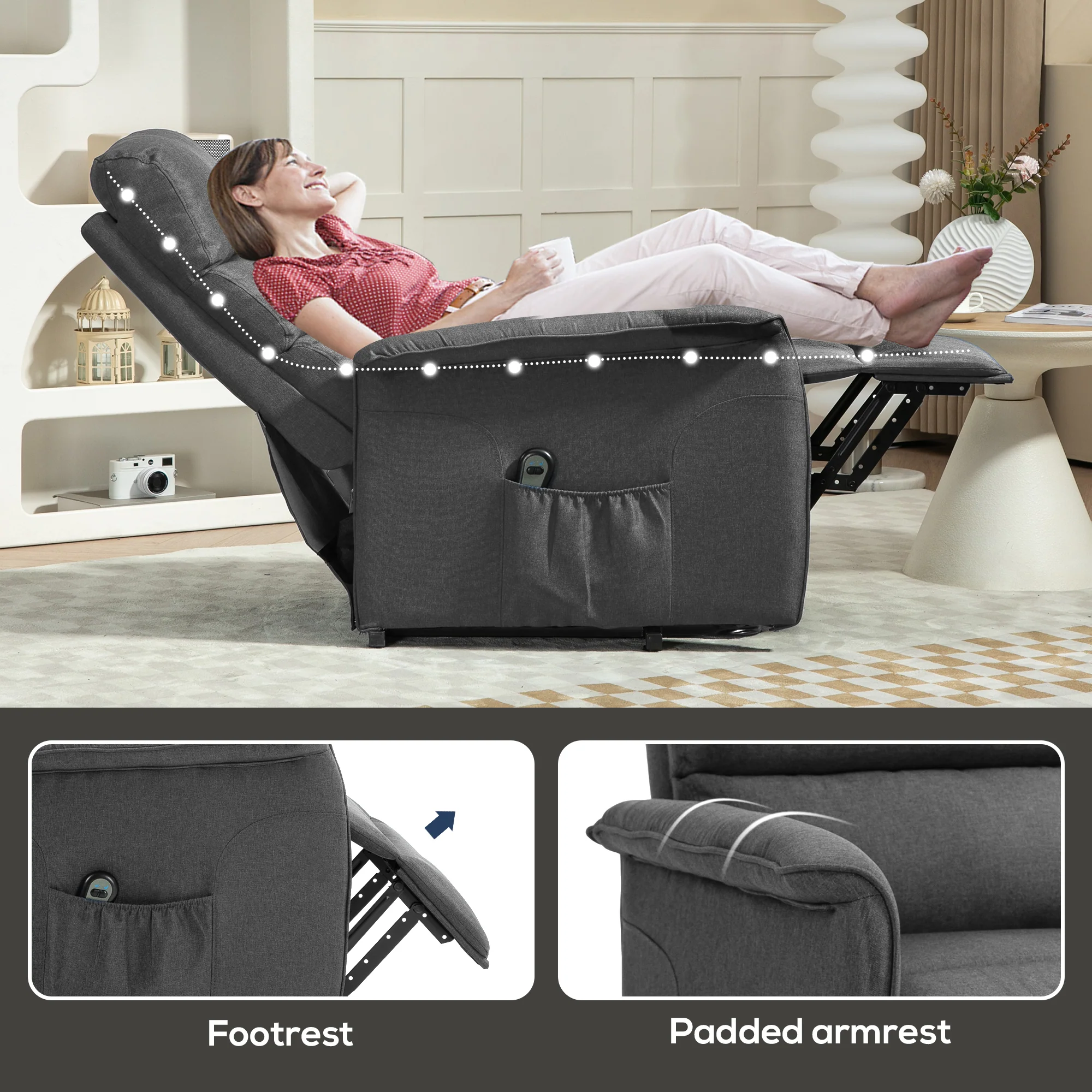 Power Lift Recliner Armchair for Elderly, Fabric Riser and Reclining Chair, Dark Grey - Image 10