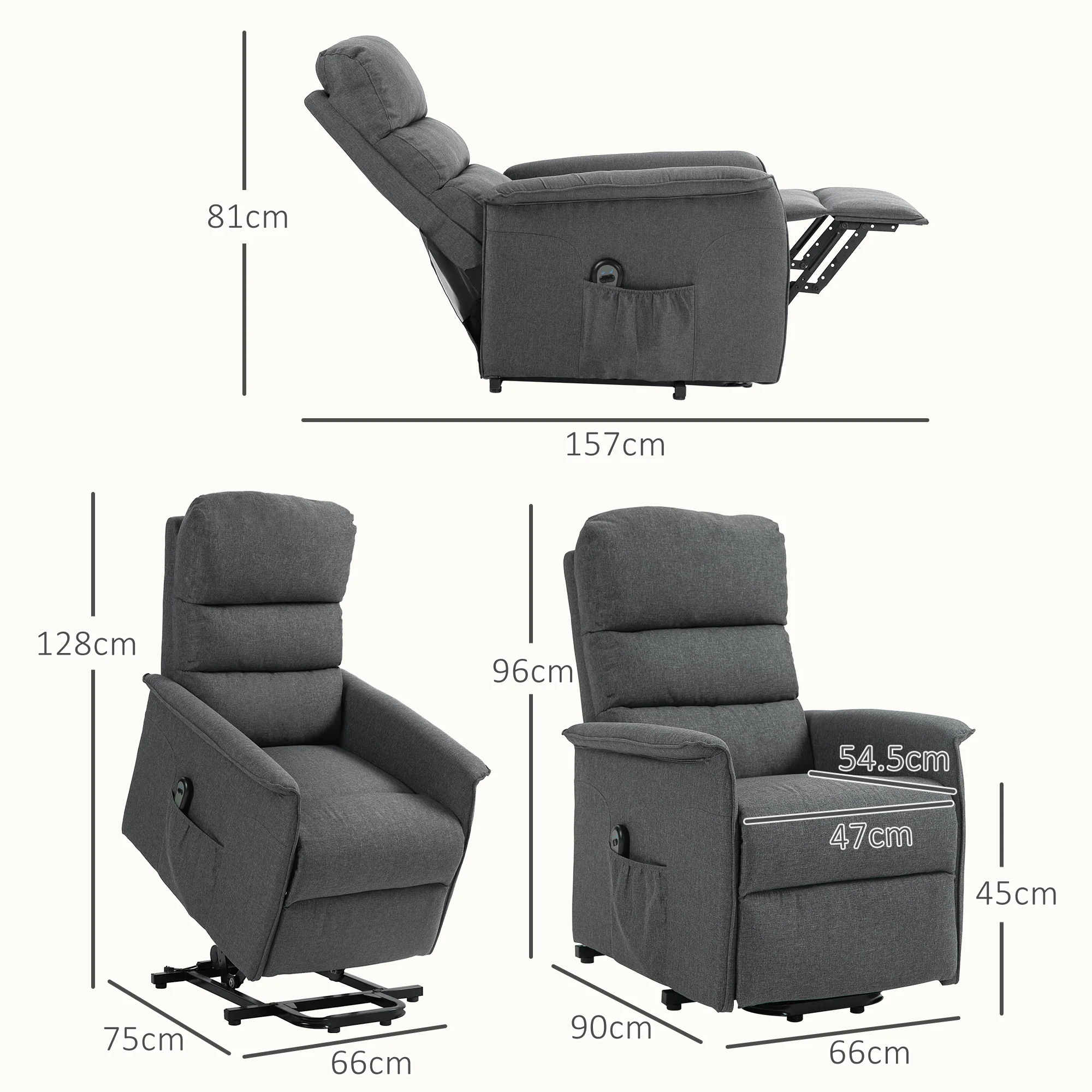 Power Lift Recliner Armchair for Elderly, Fabric Riser and Reclining Chair, Dark Grey - Image 5
