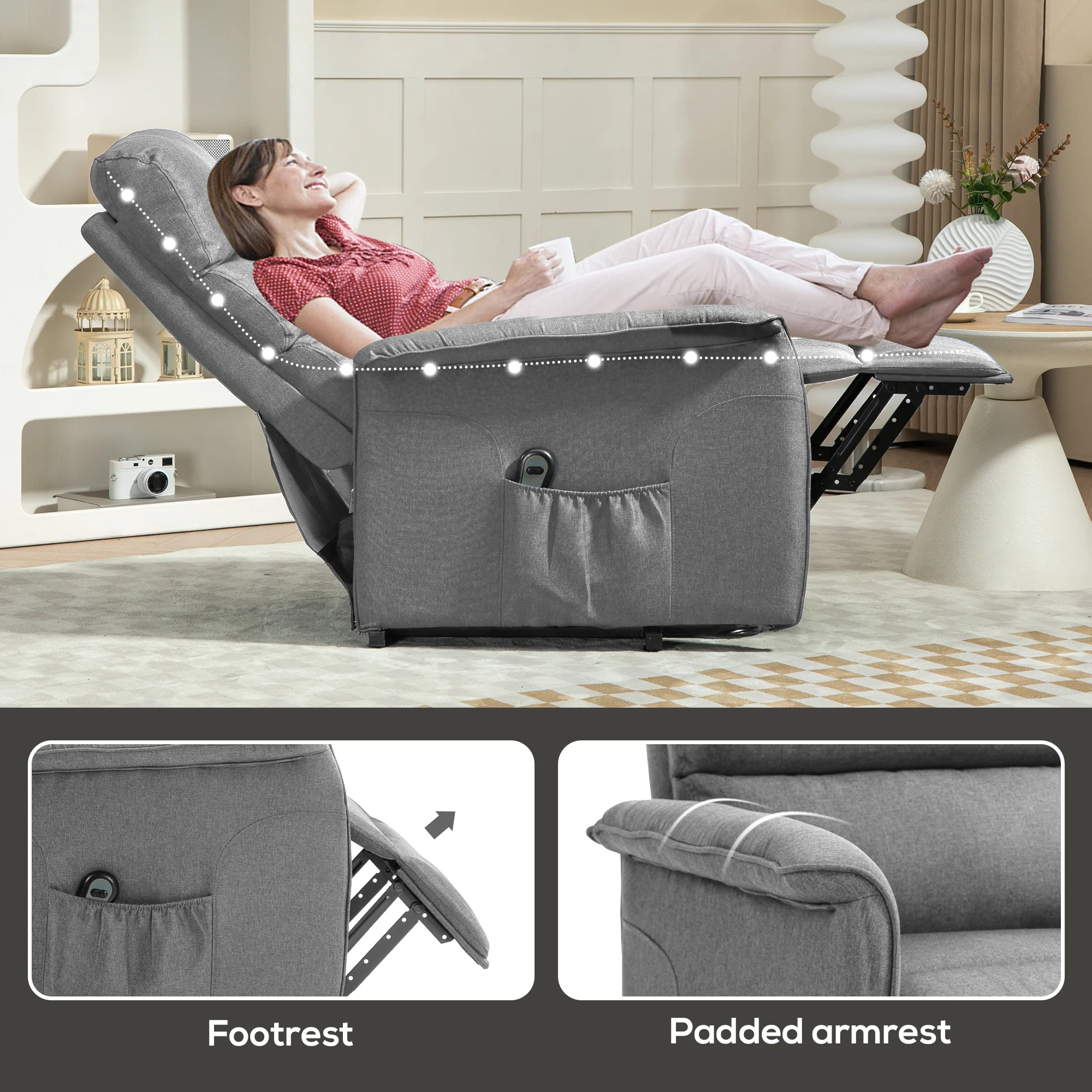 Power Lift Recliner Armchair for Elderly, Fabric Riser and Reclining Chair, Grey - Image 10