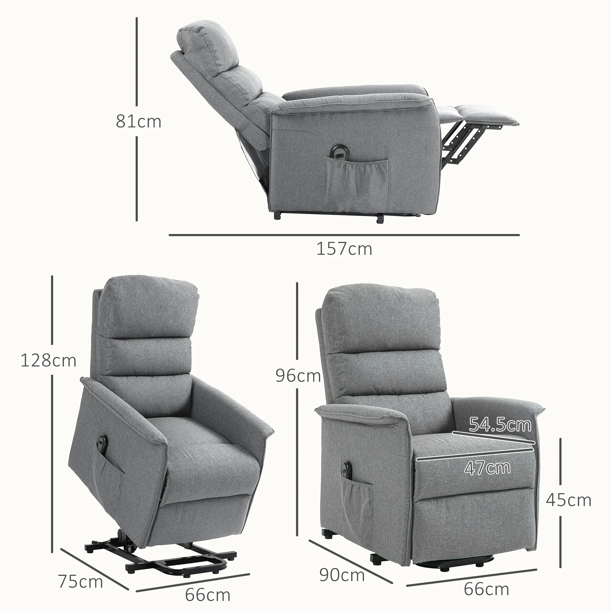 Power Lift Recliner Armchair for Elderly, Fabric Riser and Reclining Chair, Grey - Image 5