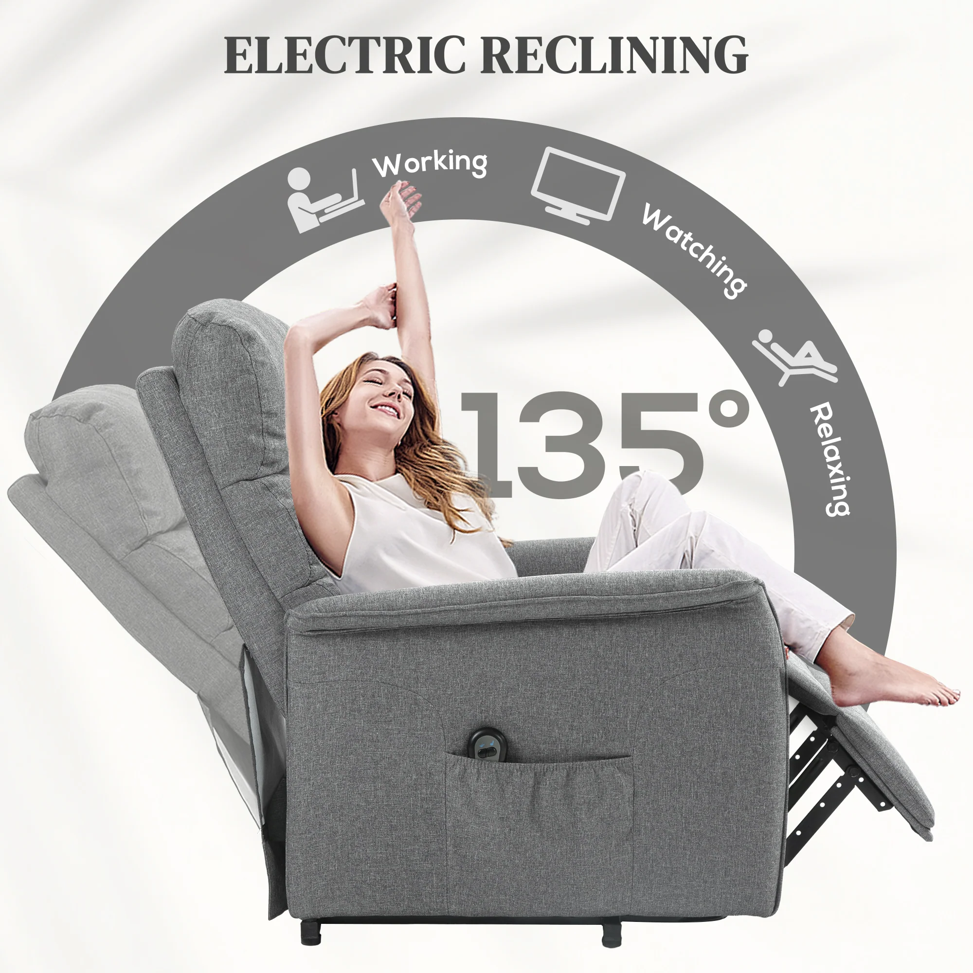 Power Lift Recliner Armchair for Elderly, Fabric Riser and Reclining Chair, Grey - Image 7