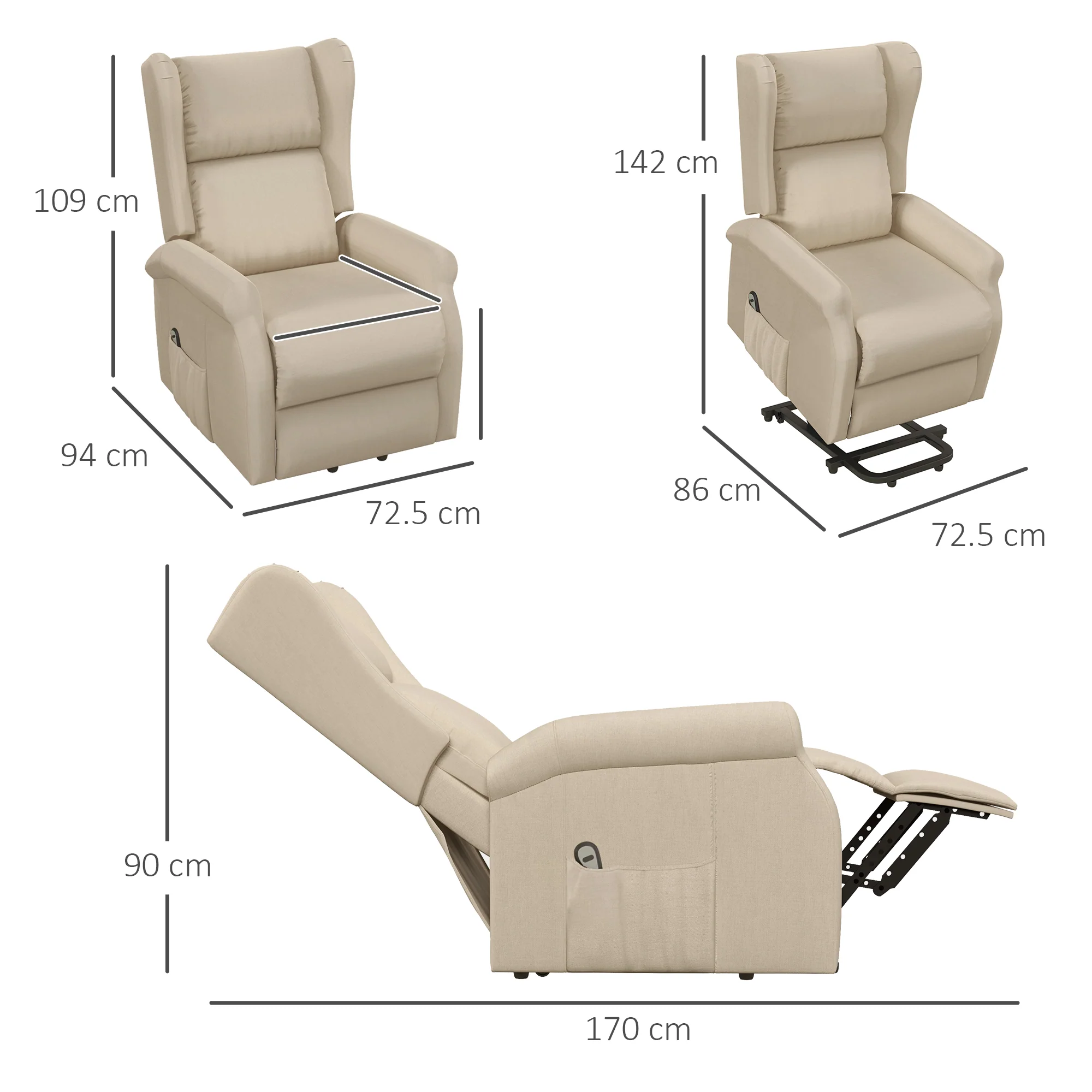 Power Lift Recliner Armchair for Elderly, Fabric Riser and Reclining Chair, Beige - Image 5