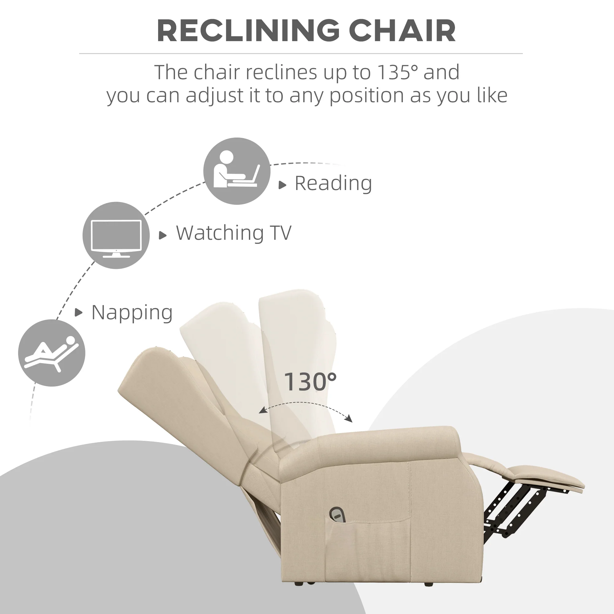 Power Lift Recliner Armchair for Elderly, Fabric Riser and Reclining Chair, Beige - Image 7