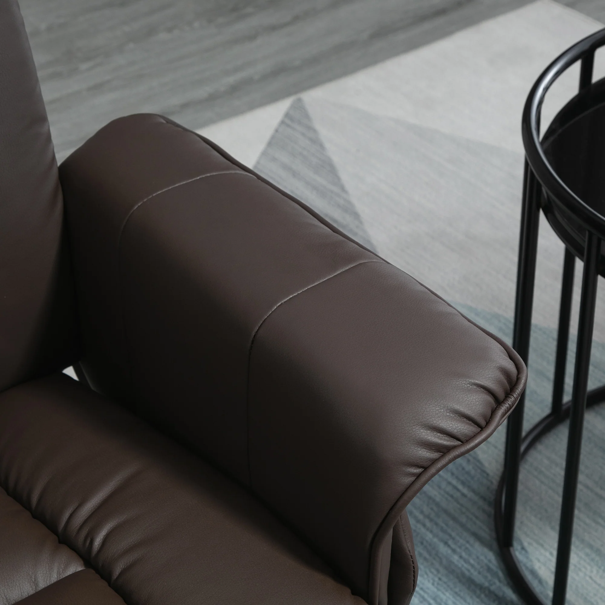 PU Leather Recliner Chair w/ Ottoman, Swivel Recliner w/ Round Wrapped Base, Brown - Image 11