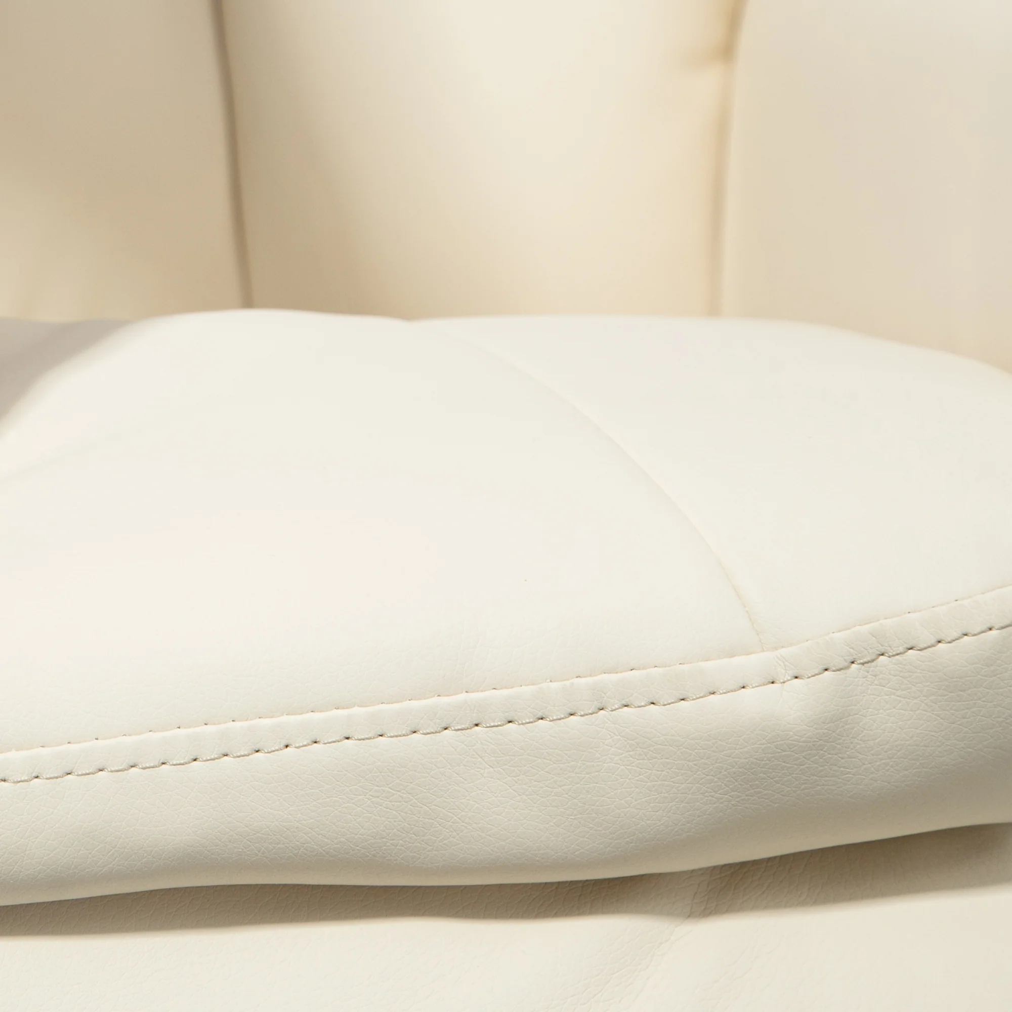PU Leather Recliner Chair w/ Ottoman, Swivel Recliner w/ Round Wrapped Base, Cream White - Image 11