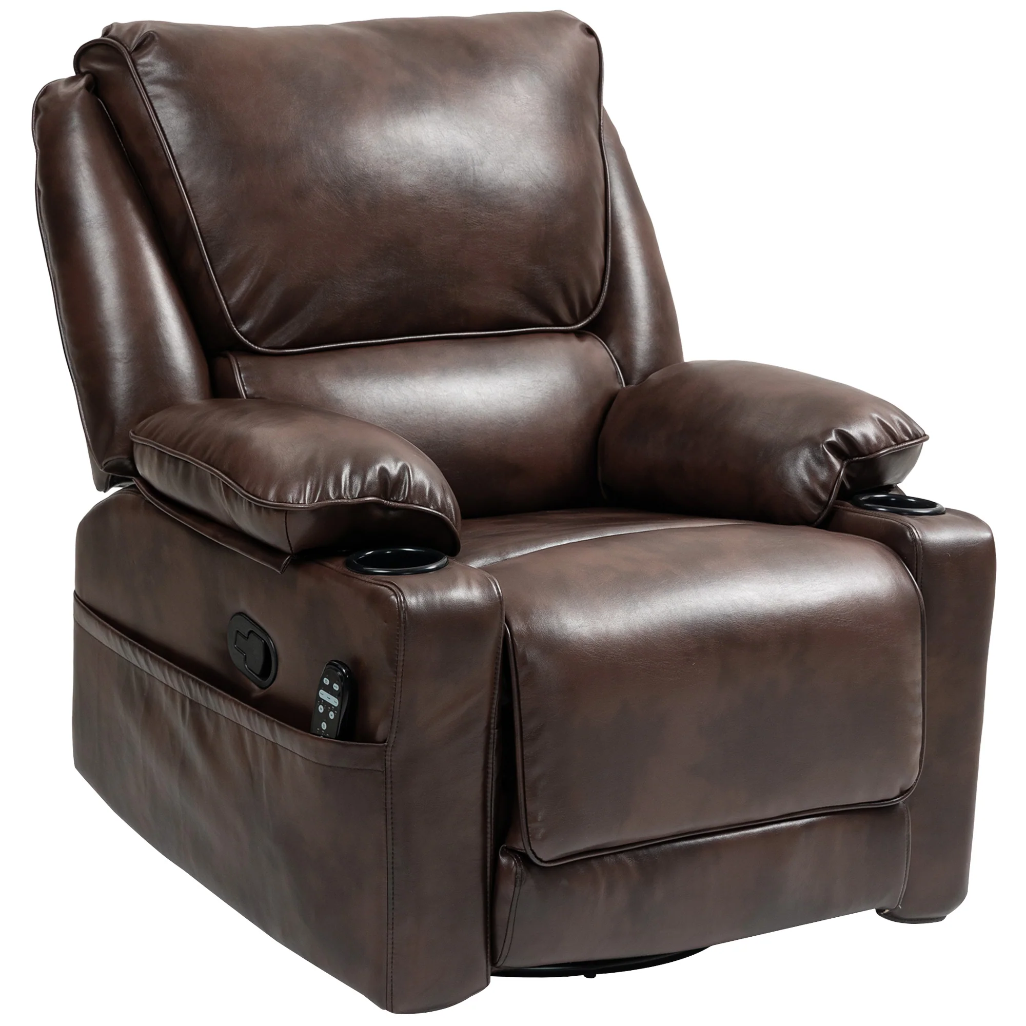 Recliner Massage Swivel Rocker Chair with Heat and Footrest, Brown - Image 12