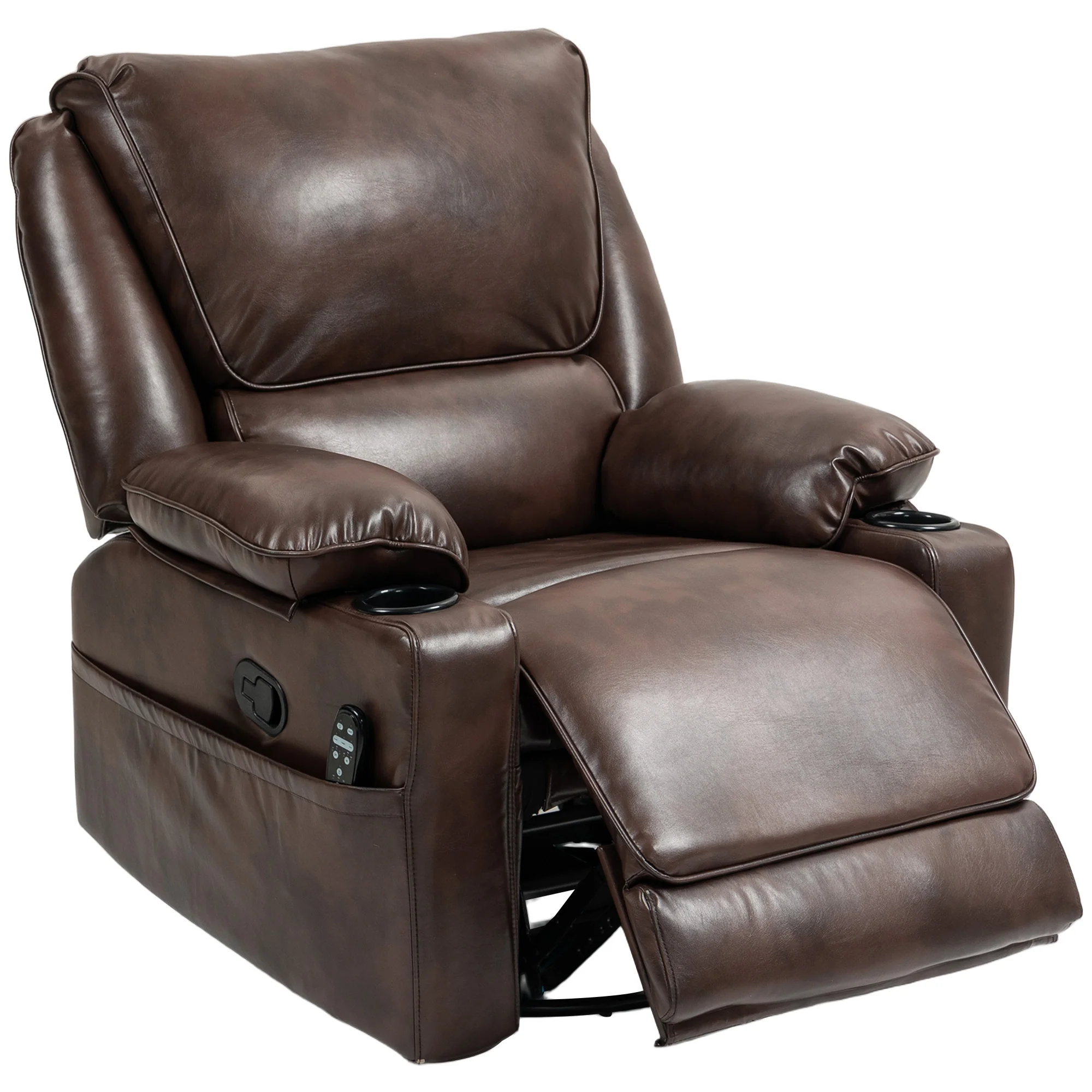 Recliner Massage Swivel Rocker Chair with Heat and Footrest, Brown - Image 2