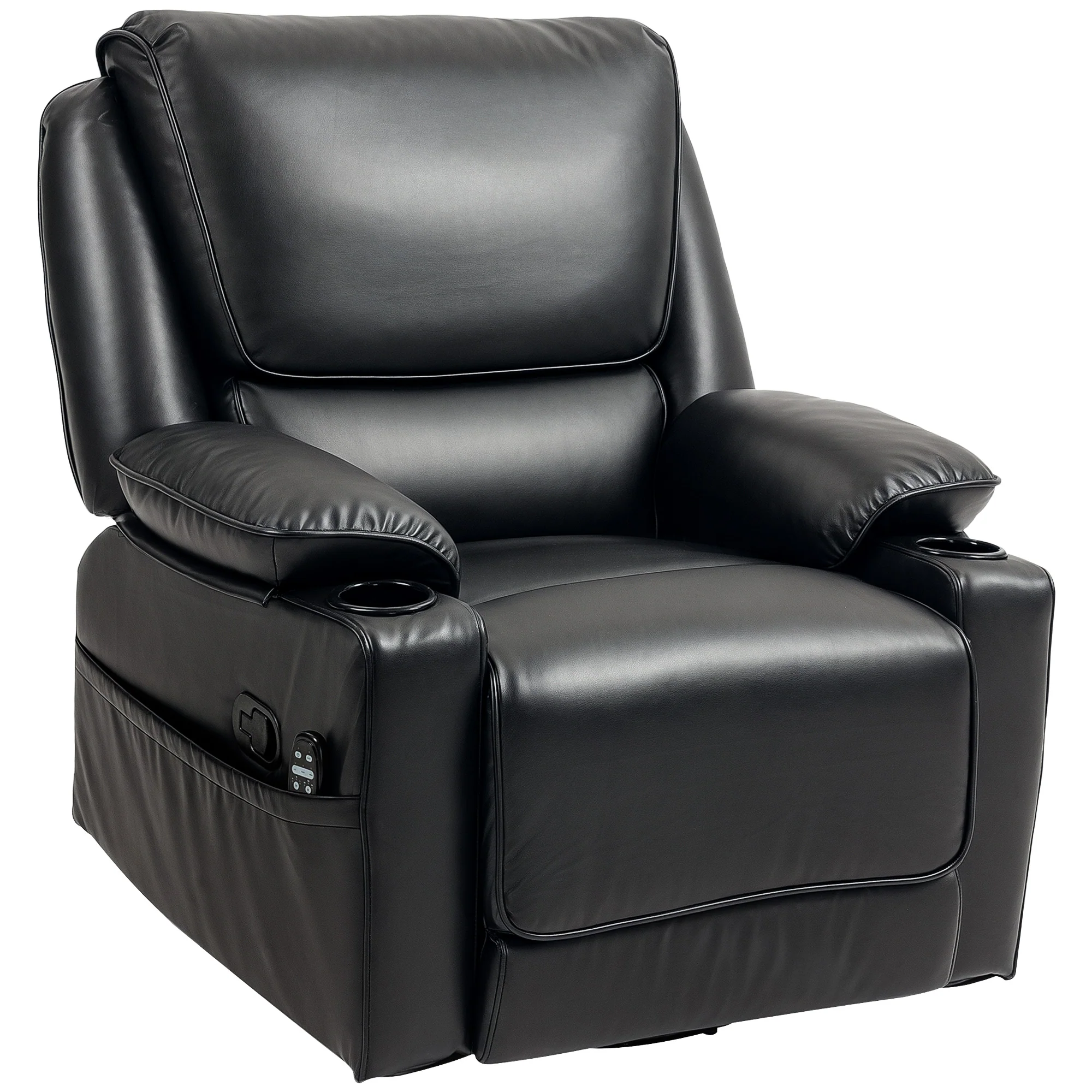 Recliner Massage Armchair with Heat, Swivel Rocker, Footrest & Side Pockets, Black - Image 12