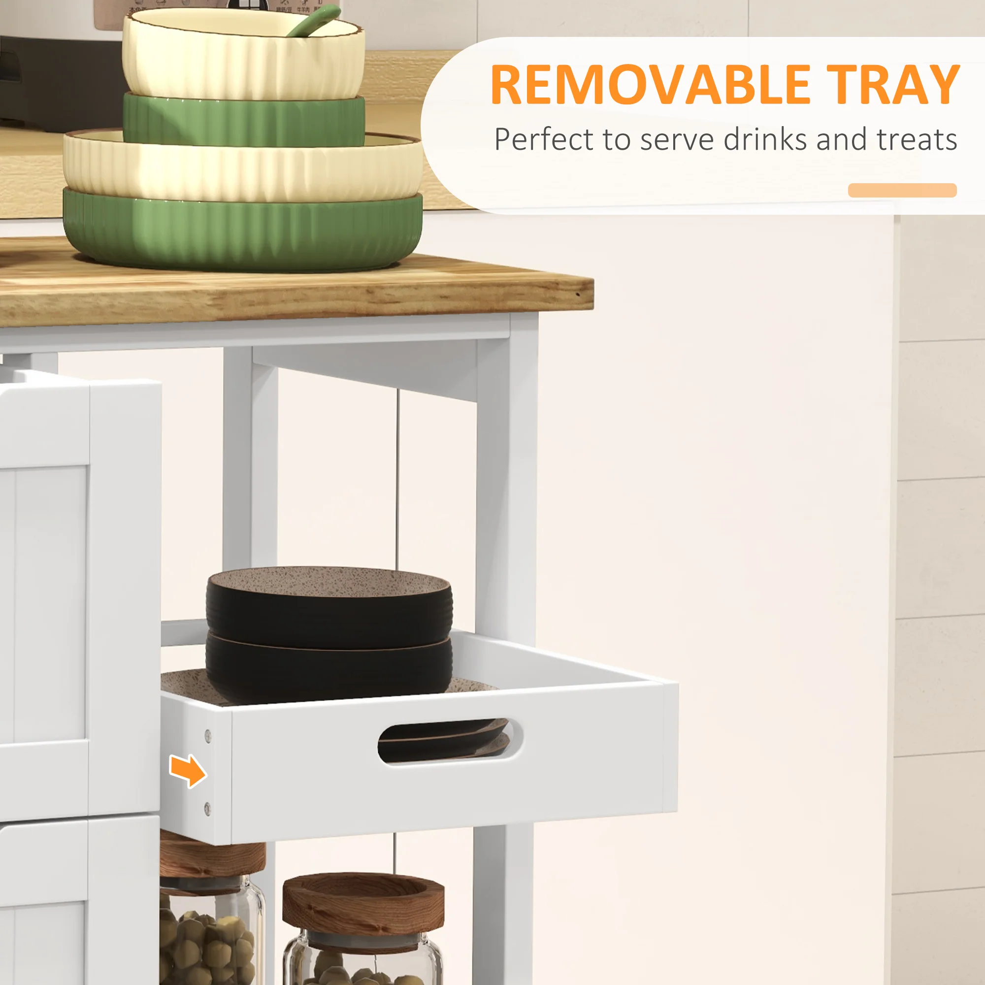 36" Rolling Kitchen Island Cart with Wood Top, Shelves & Drawers for Dining, White - Image 7