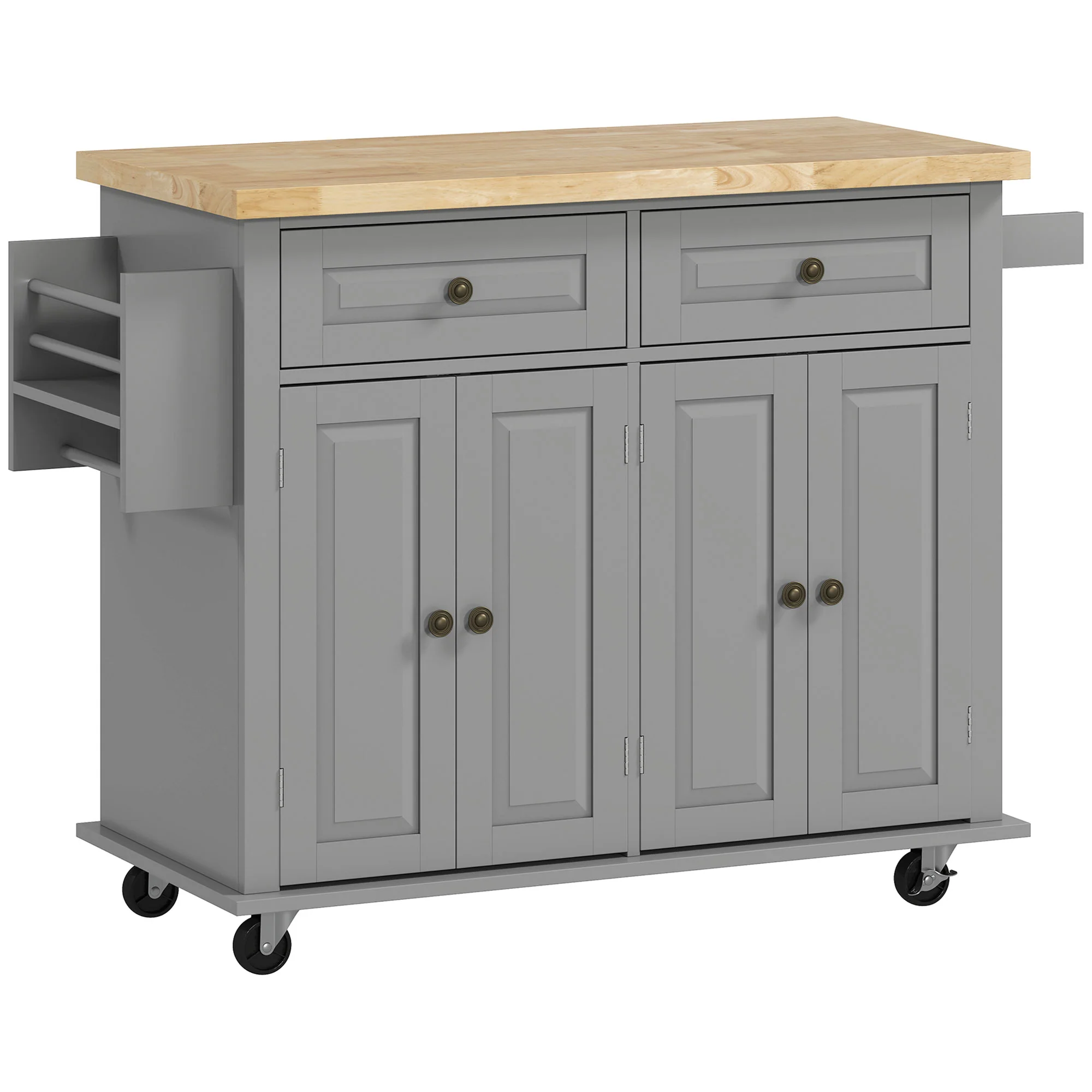 GlideSpace Rolling Kitchen Island Storage Trolley with Rubber Wood Top for Dining Room, Gray - Image 12