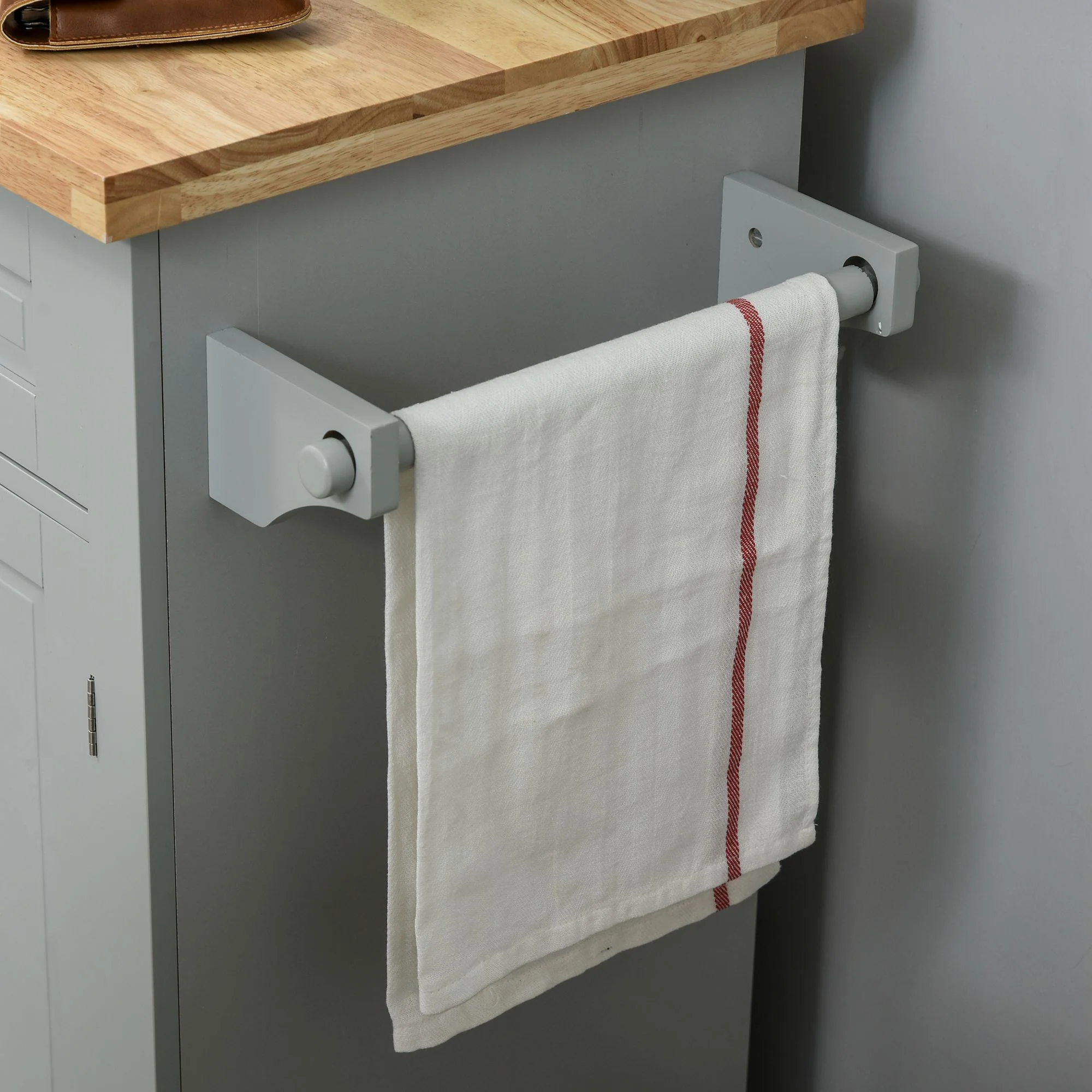 GlideSpace Rolling Kitchen Island Storage Trolley with Rubber Wood Top for Dining Room, Gray - Image 14