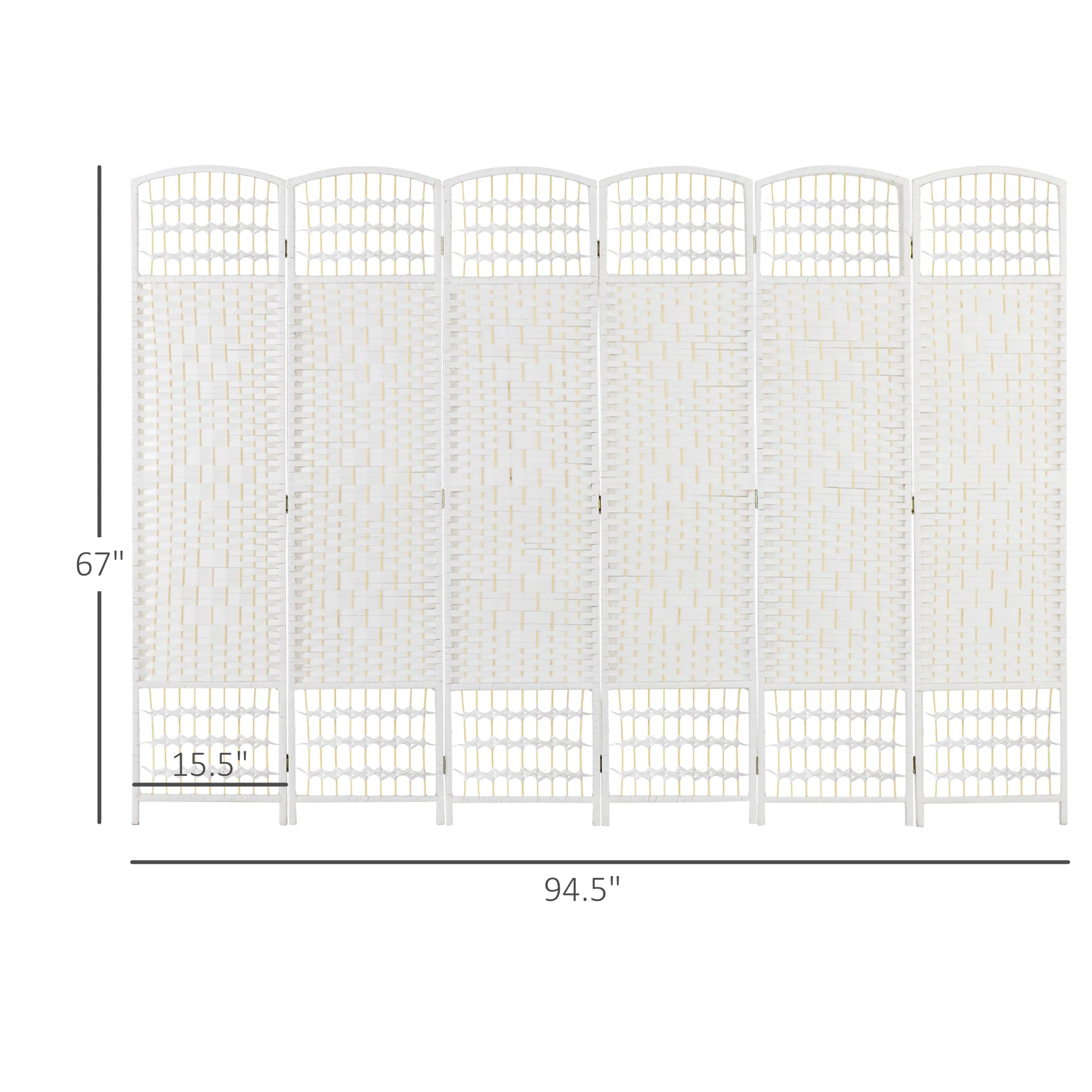 6 Panel Folding Room Divider, Portable Privacy Screen, Wave Fiber, White - Image 5