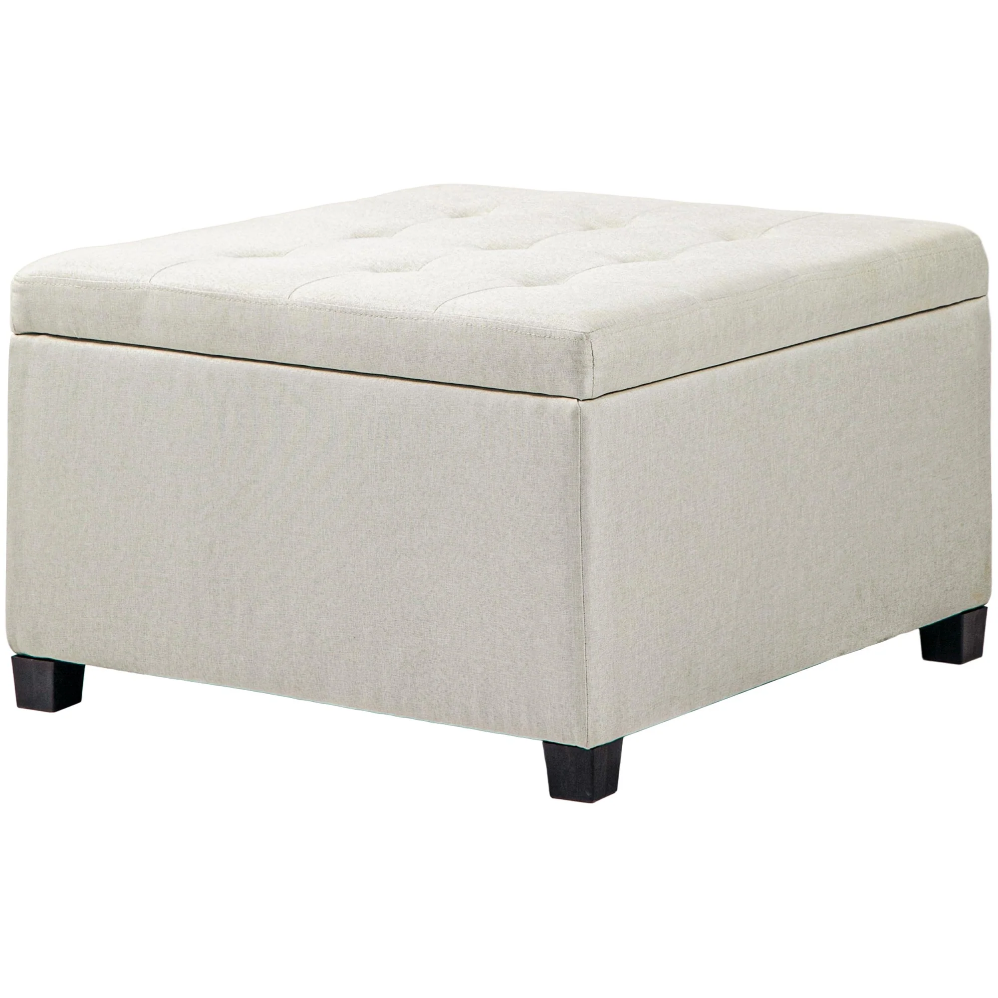 Round Storage Ottoman Bench, Button Tufted Ottoman with Flip Top for Entryway, Beige - Image 2