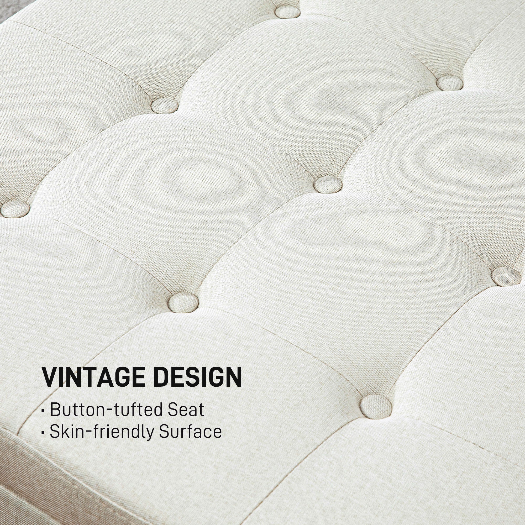 Round Storage Ottoman Bench, Button Tufted Ottoman with Flip Top for Entryway, Beige - Image 7