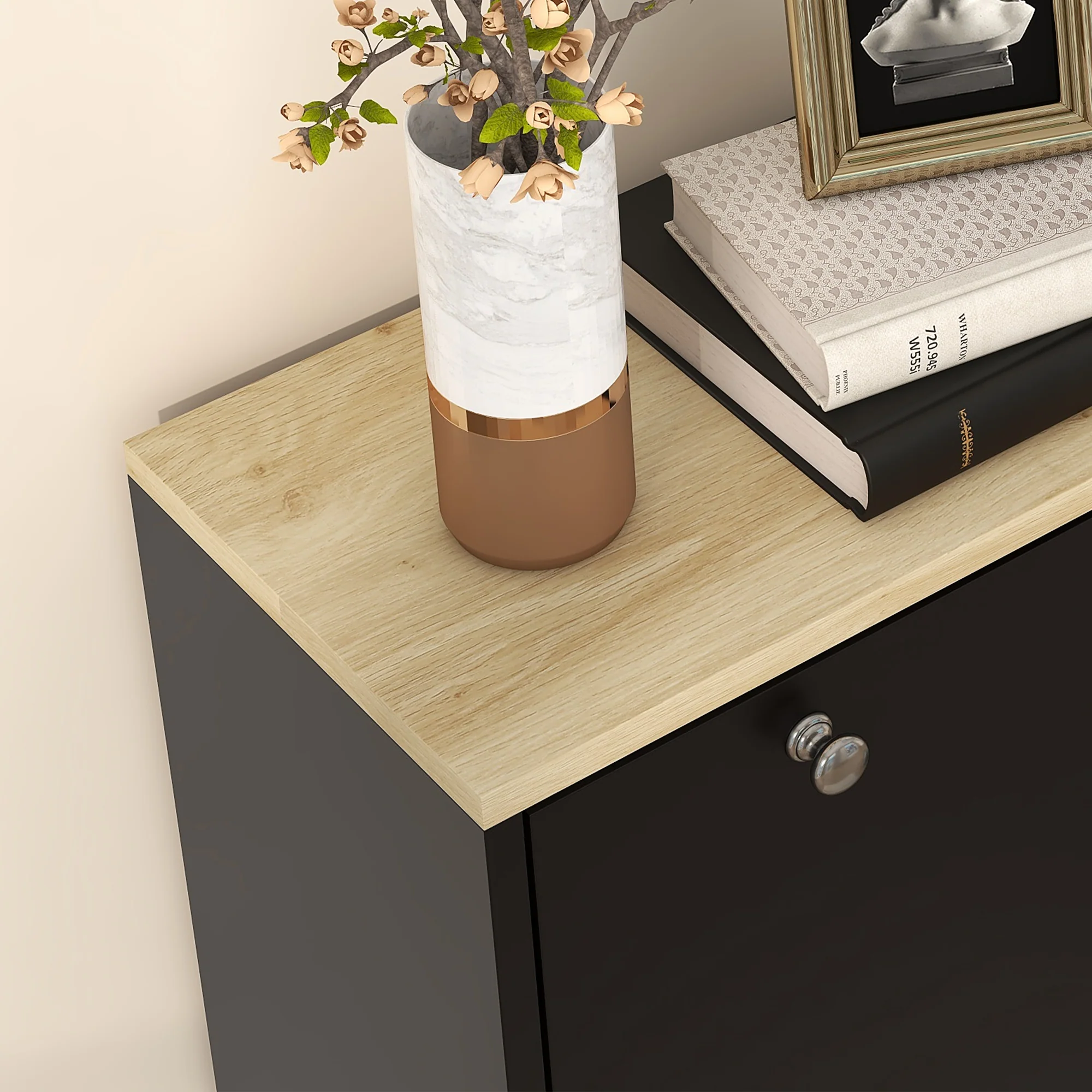 Narrow Shoe Storage Cabinet with 3 Flip Drawers & Adjustable Shelves for 24 Pairs, Black - Image 11