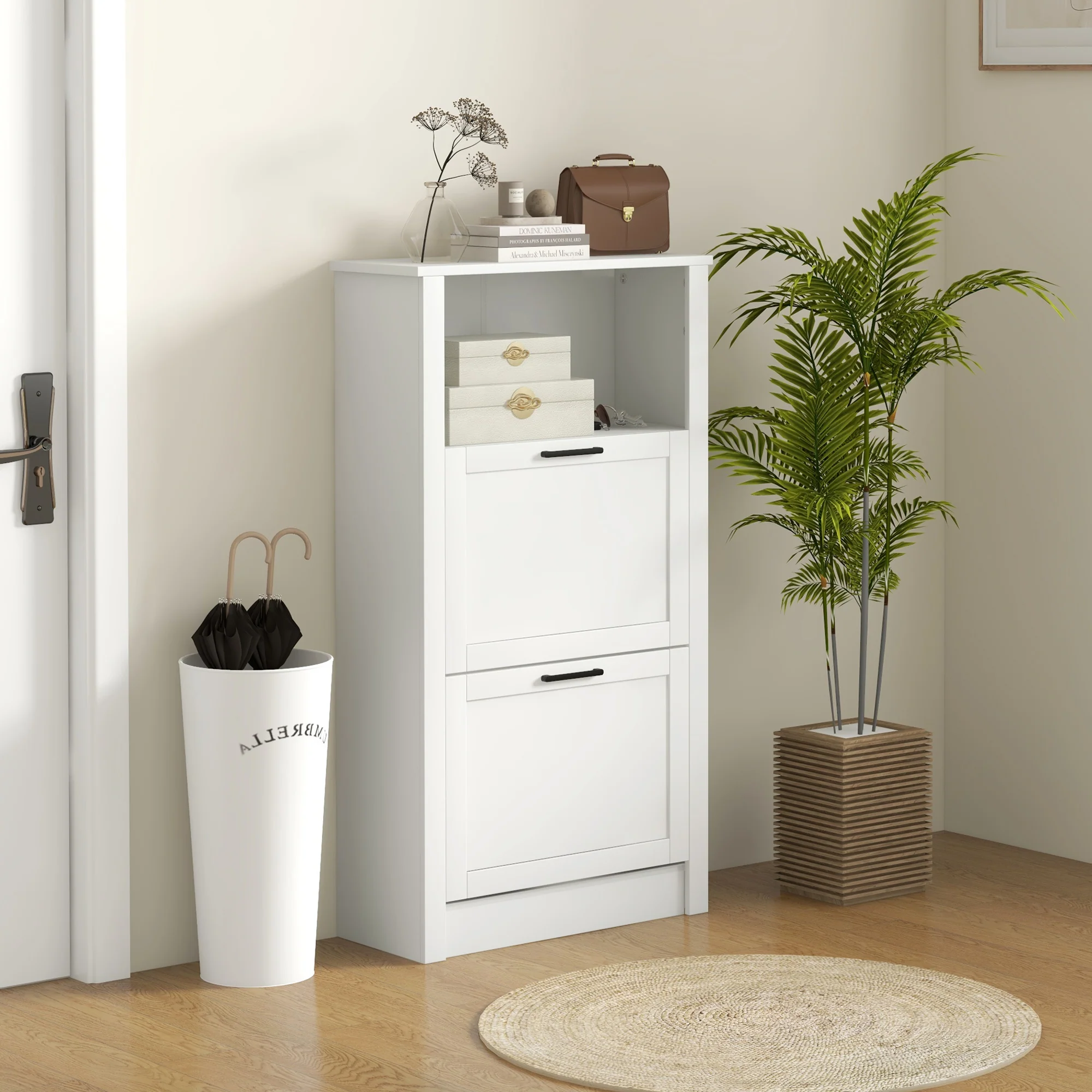 Freestanding Shoe Storage Cabinet Organizer for Entryway Hallway, Holds 10 Pairs, White - Image 4