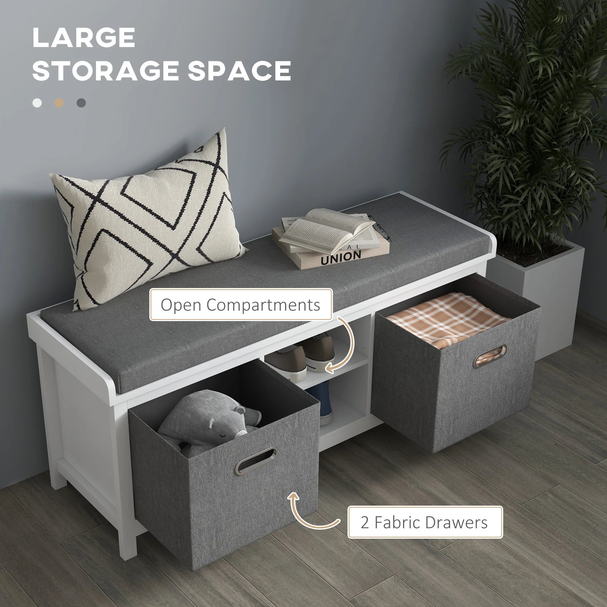 Shoe Storage Bench w/ Cushioned Seat, 2 Drawers and Adjustable Shelf, White - Image 7