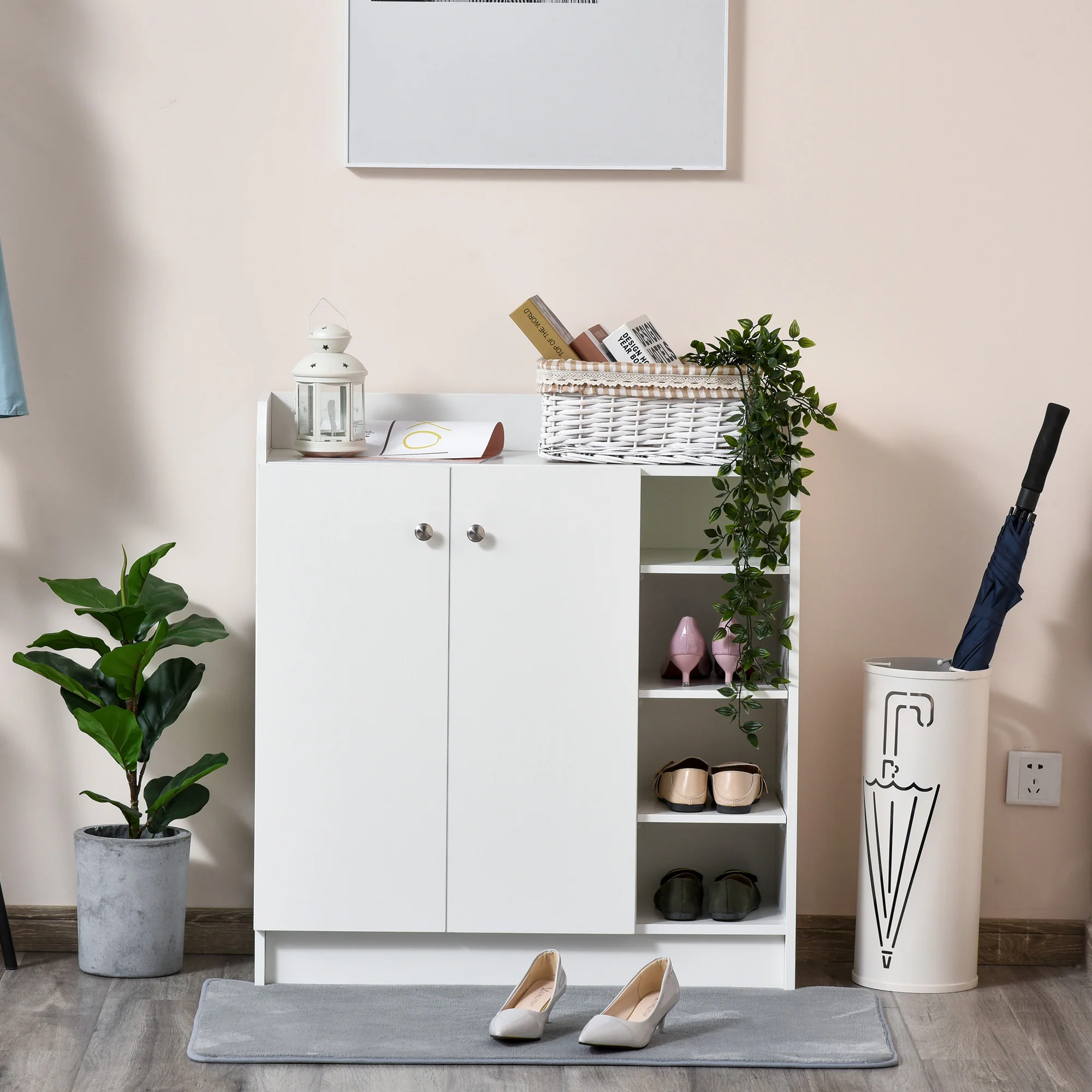 Shoe Storage Cabinet w/ Adjustable Shelves, Stand Organiser for Hallway, White - Image 11