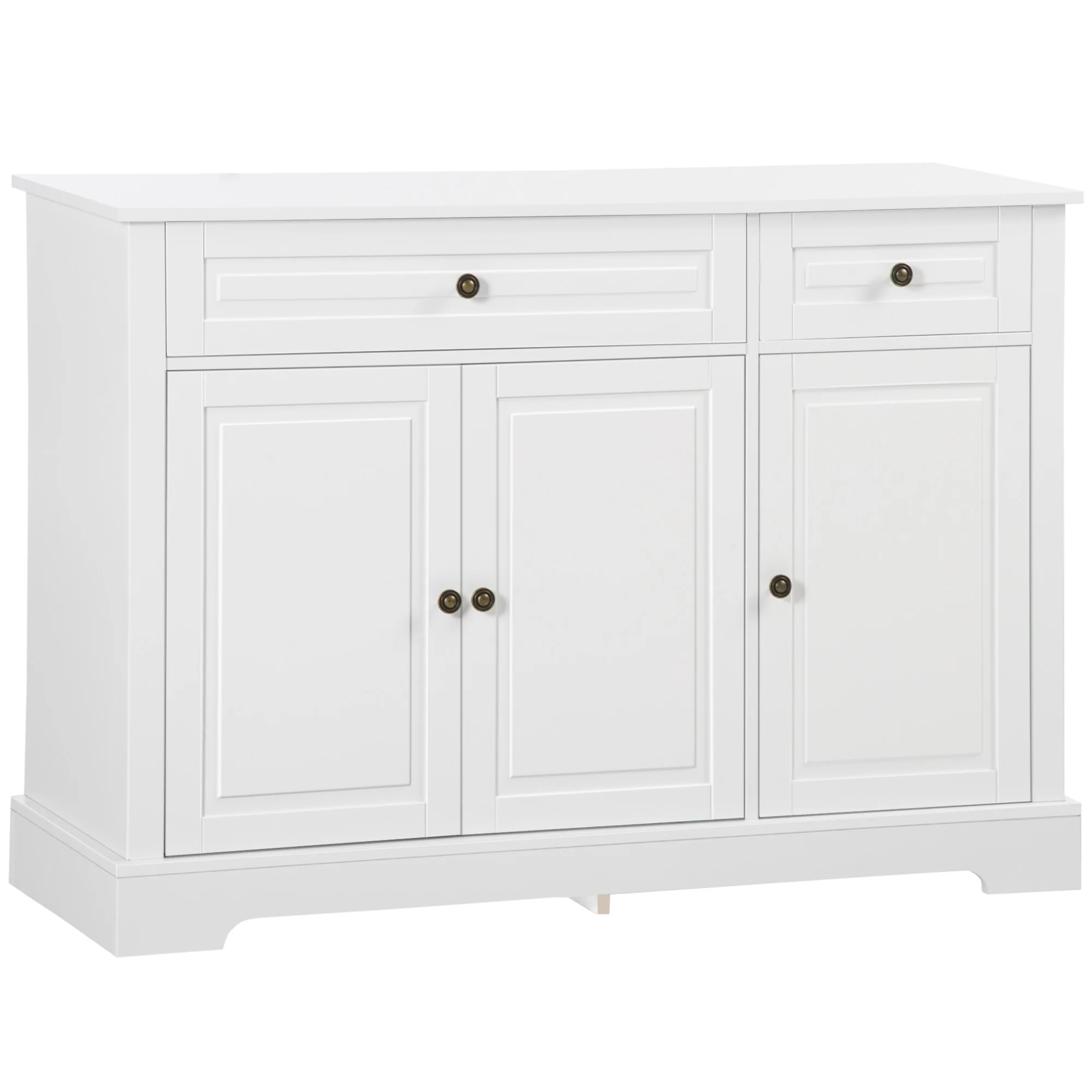 Kitchen Sideboard Buffet Cabinet with 2 Drawers and Adjustable Shelves, White