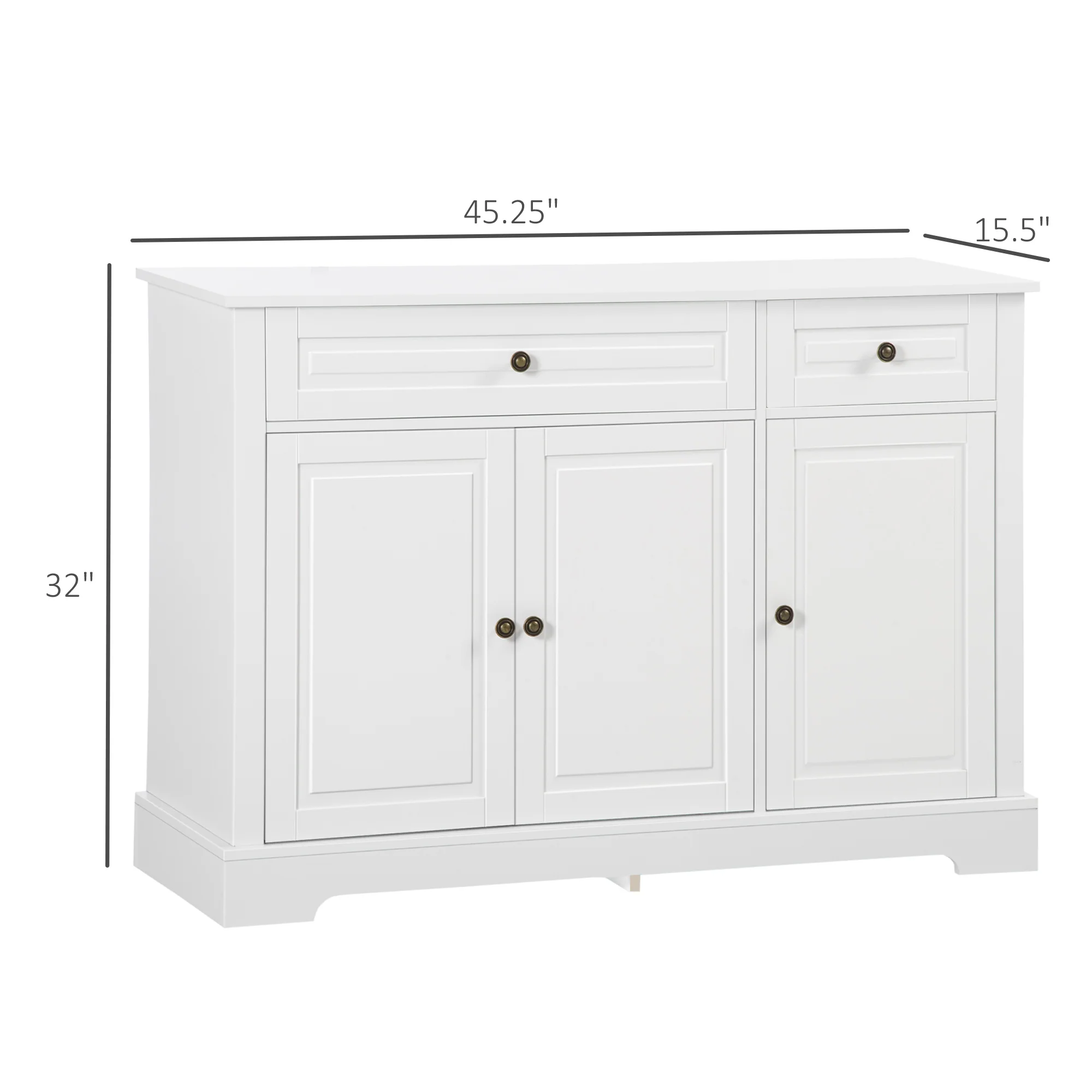 Kitchen Sideboard Buffet Cabinet with 2 Drawers and Adjustable Shelves, White - Image 5