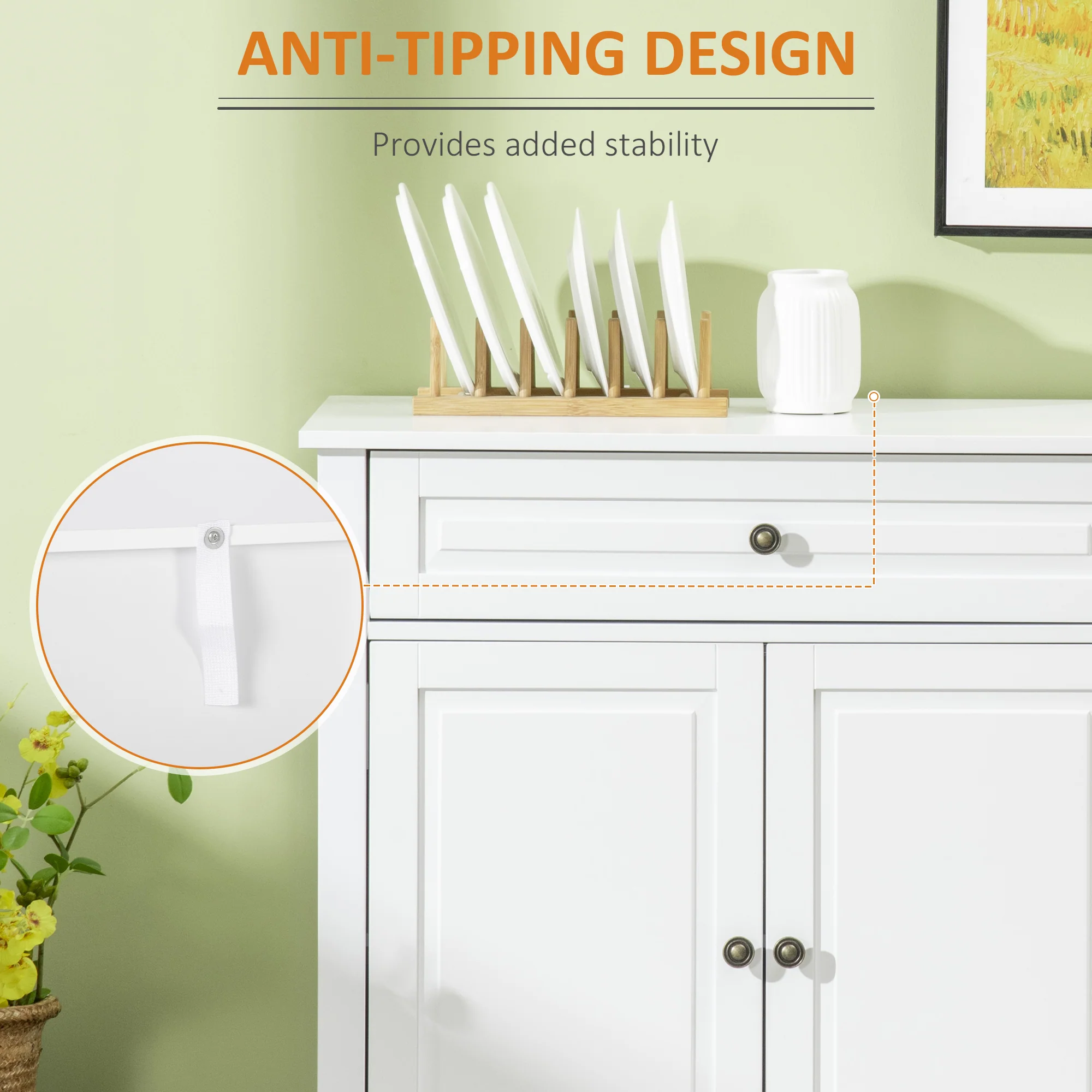Kitchen Sideboard Buffet Cabinet with 2 Drawers and Adjustable Shelves, White - Image 8