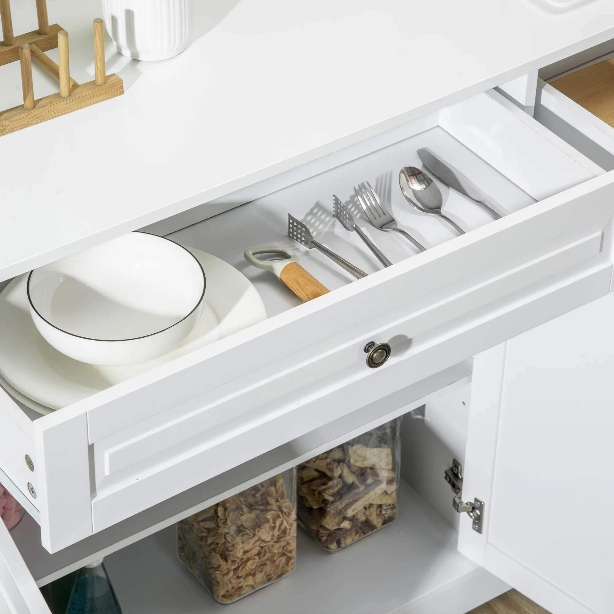 Kitchen Sideboard Buffet Cabinet with 2 Drawers and Adjustable Shelves, White - Image 9