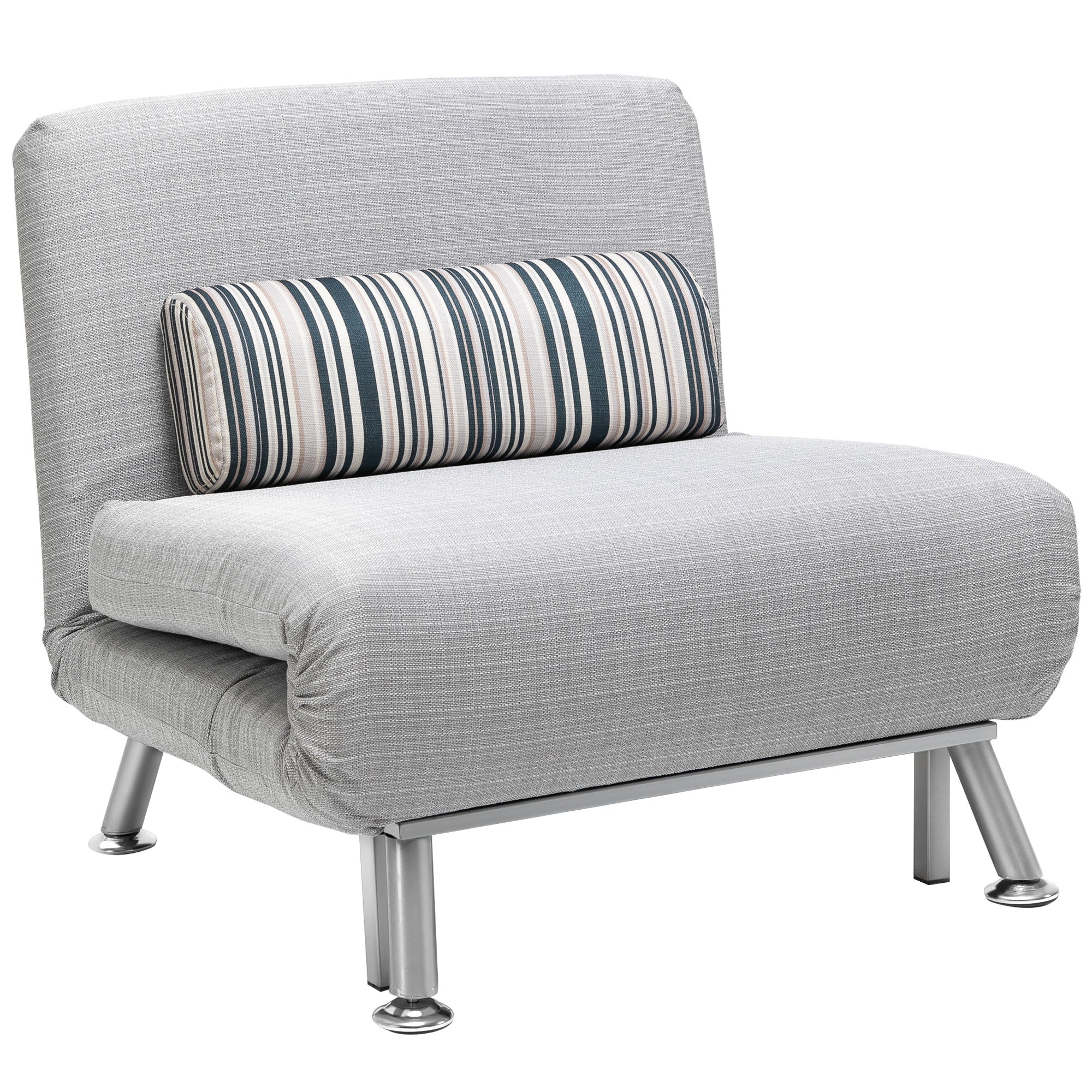 Single Sofa Bed, Foldable Lounge Sleeper Sofa with Adjustable Backrest, Pillow, Light Grey