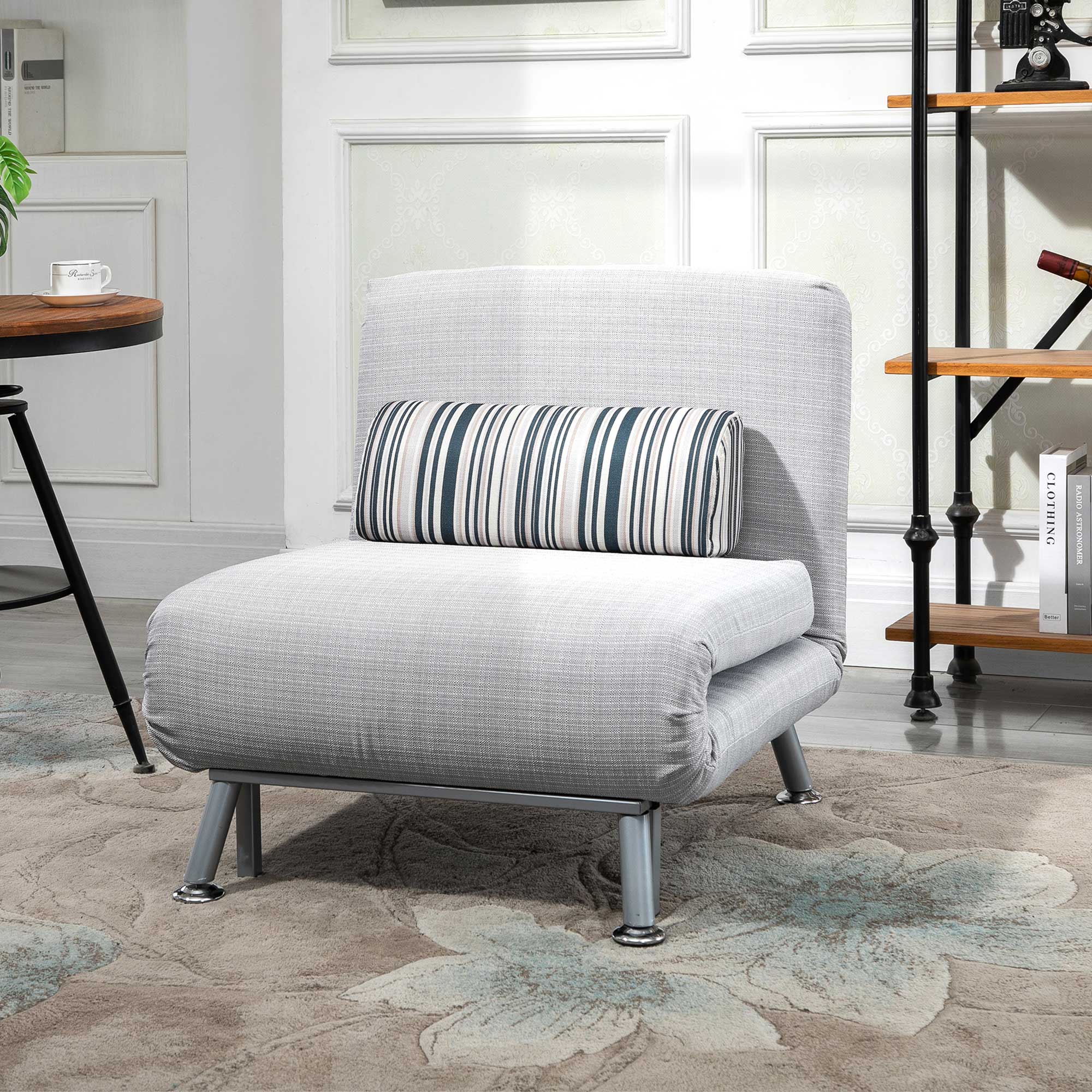 Single Sofa Bed, Foldable Lounge Sleeper Sofa with Adjustable Backrest, Pillow, Light Grey - Image 3