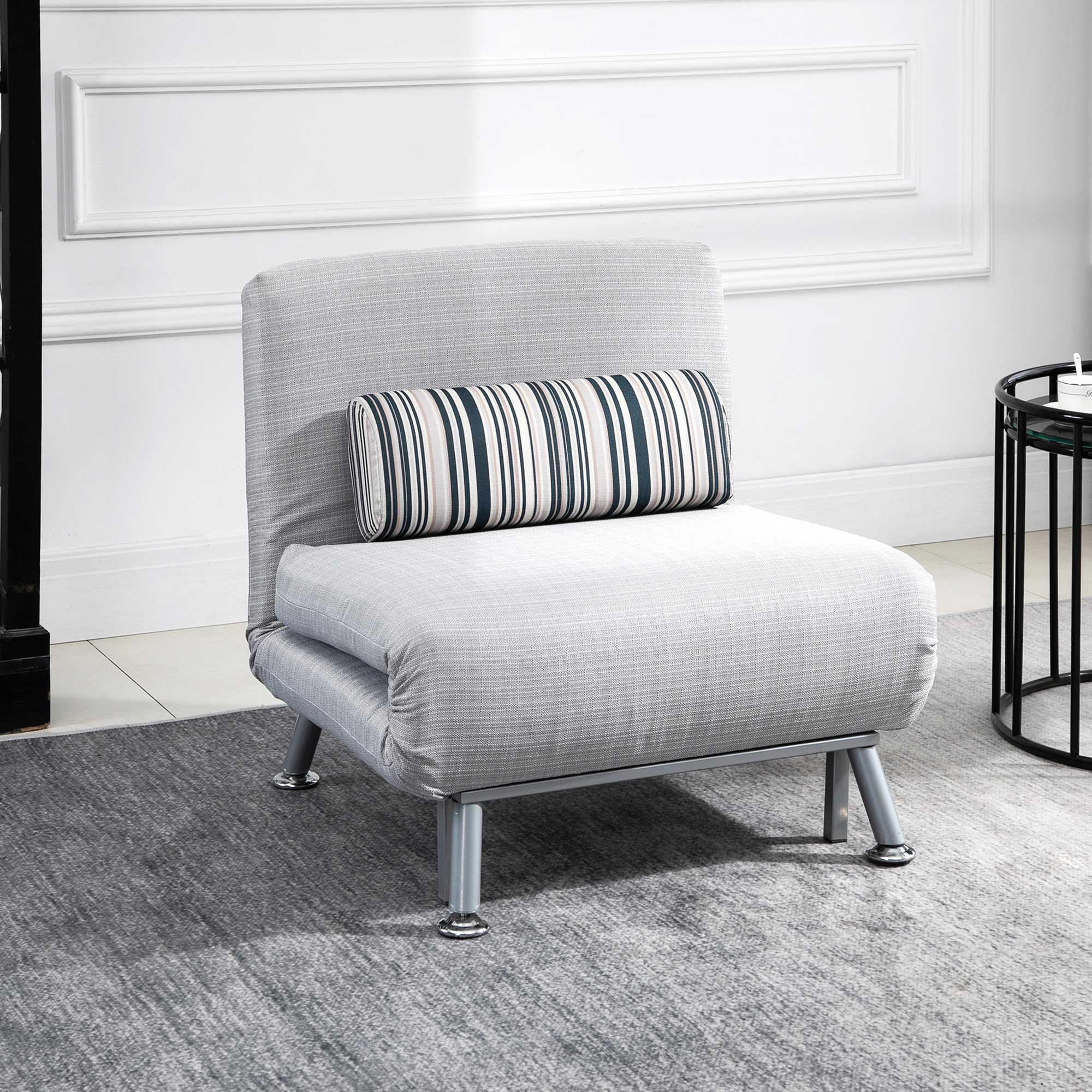 Single Sofa Bed, Foldable Lounge Sleeper Sofa with Adjustable Backrest, Pillow, Light Grey - Image 4