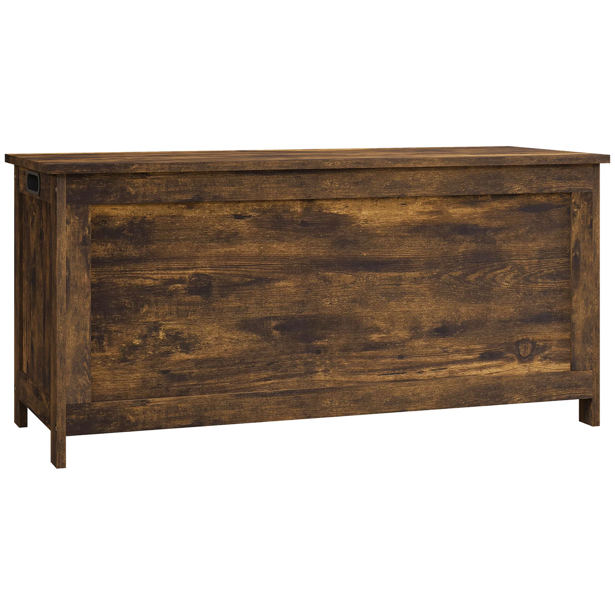 39.4" Storage Trunk w/ 2 Safety Hinges, Wooden Bench w/ Side Handles, Rustic Brown