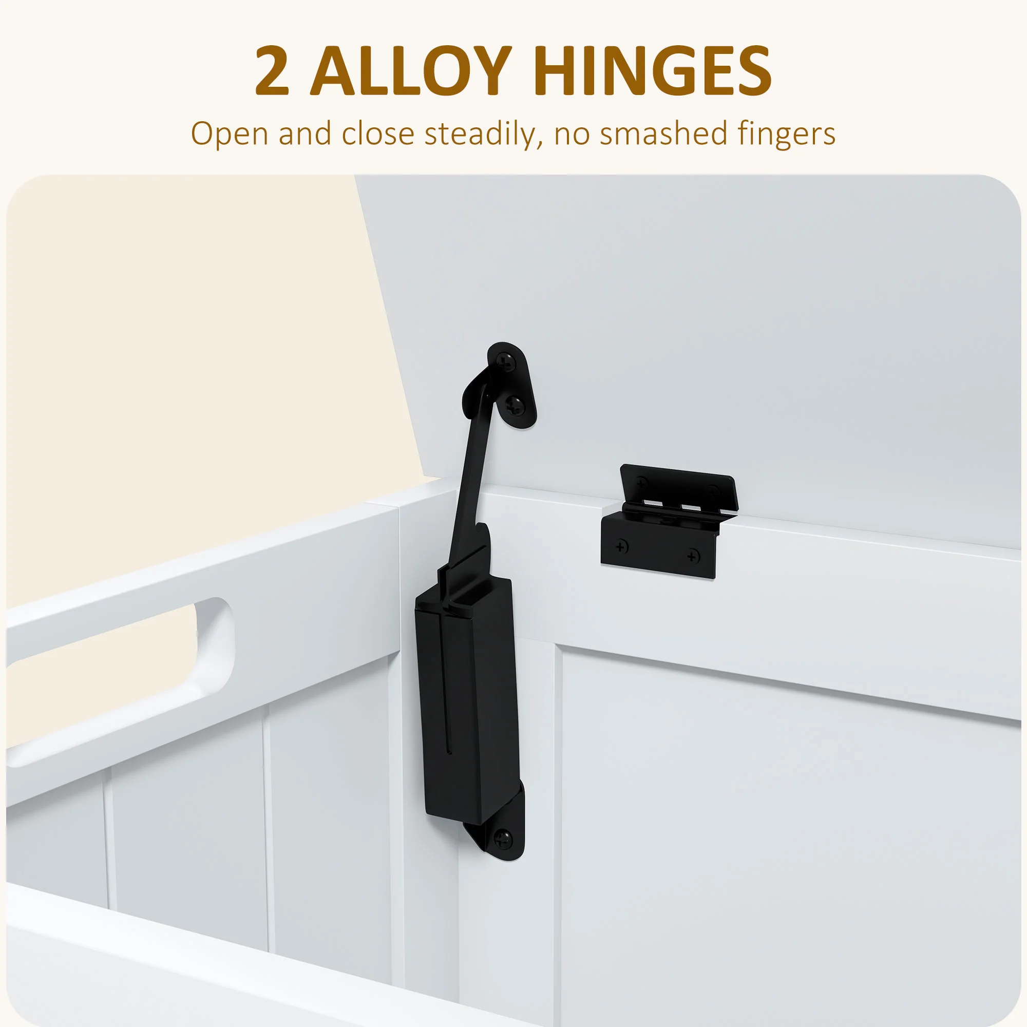 29.9" Storage Trunk w/ 2 Safety Hinges, Wooden Bench w/ Side Handles, White - Image 7
