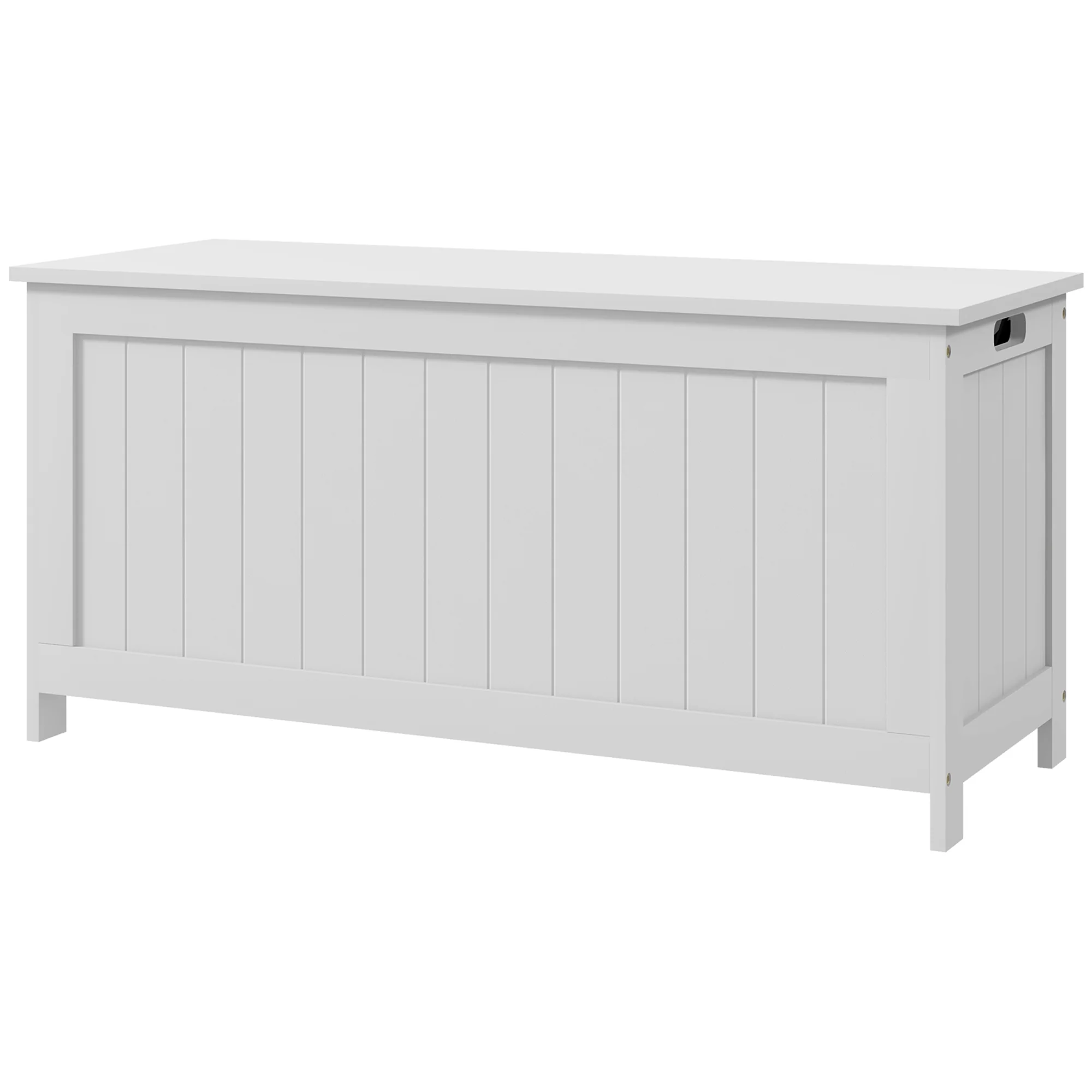 39.4" Storage Trunk w/ 2 Safety Hinges, Wooden Storage Bench w/ Side Handles, Storage Chest for Playroom, White - Image 2
