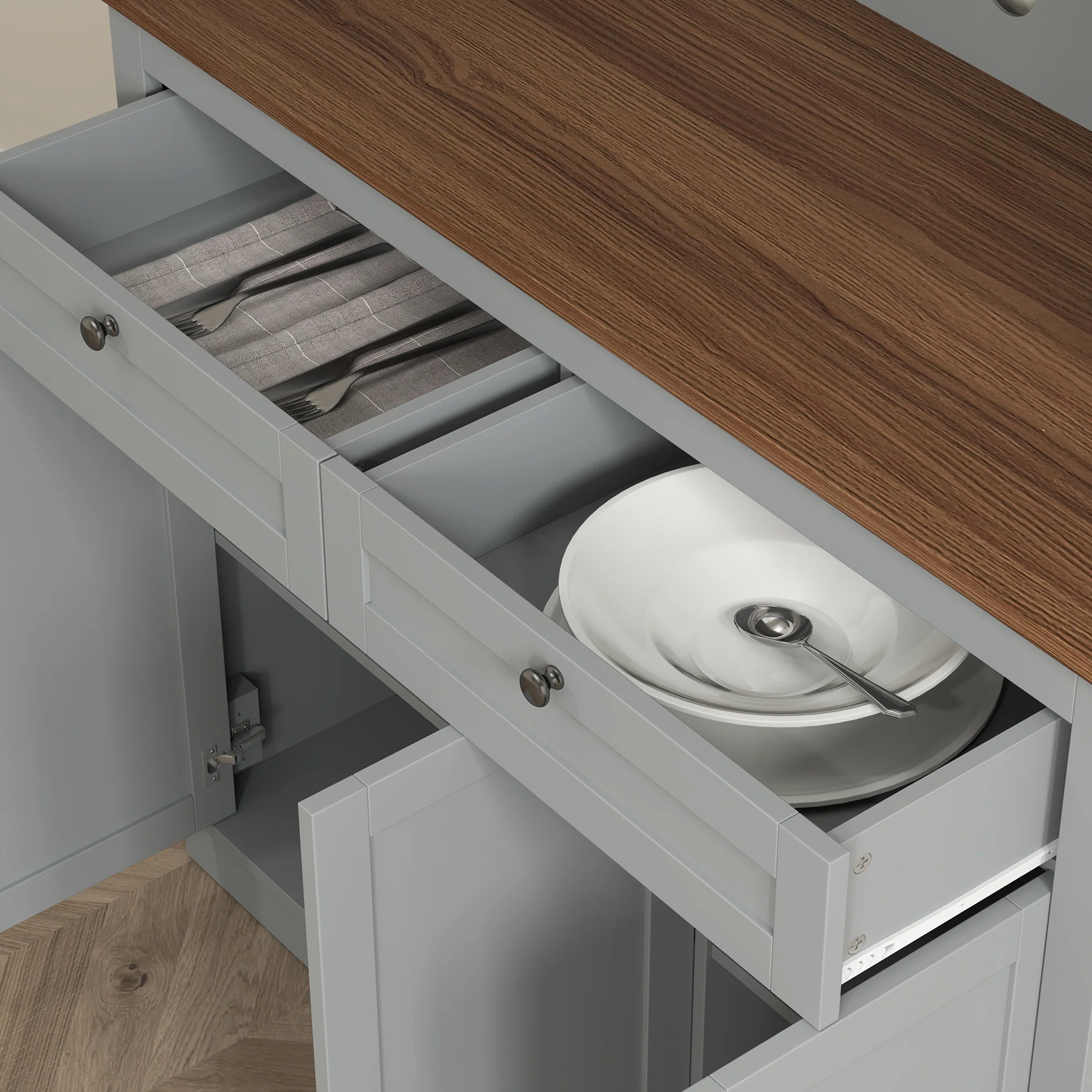 71" Kitchen Pantry Cabinet with Microwave Stand, Drawers & Adjustable Shelves, Gray - Image 10