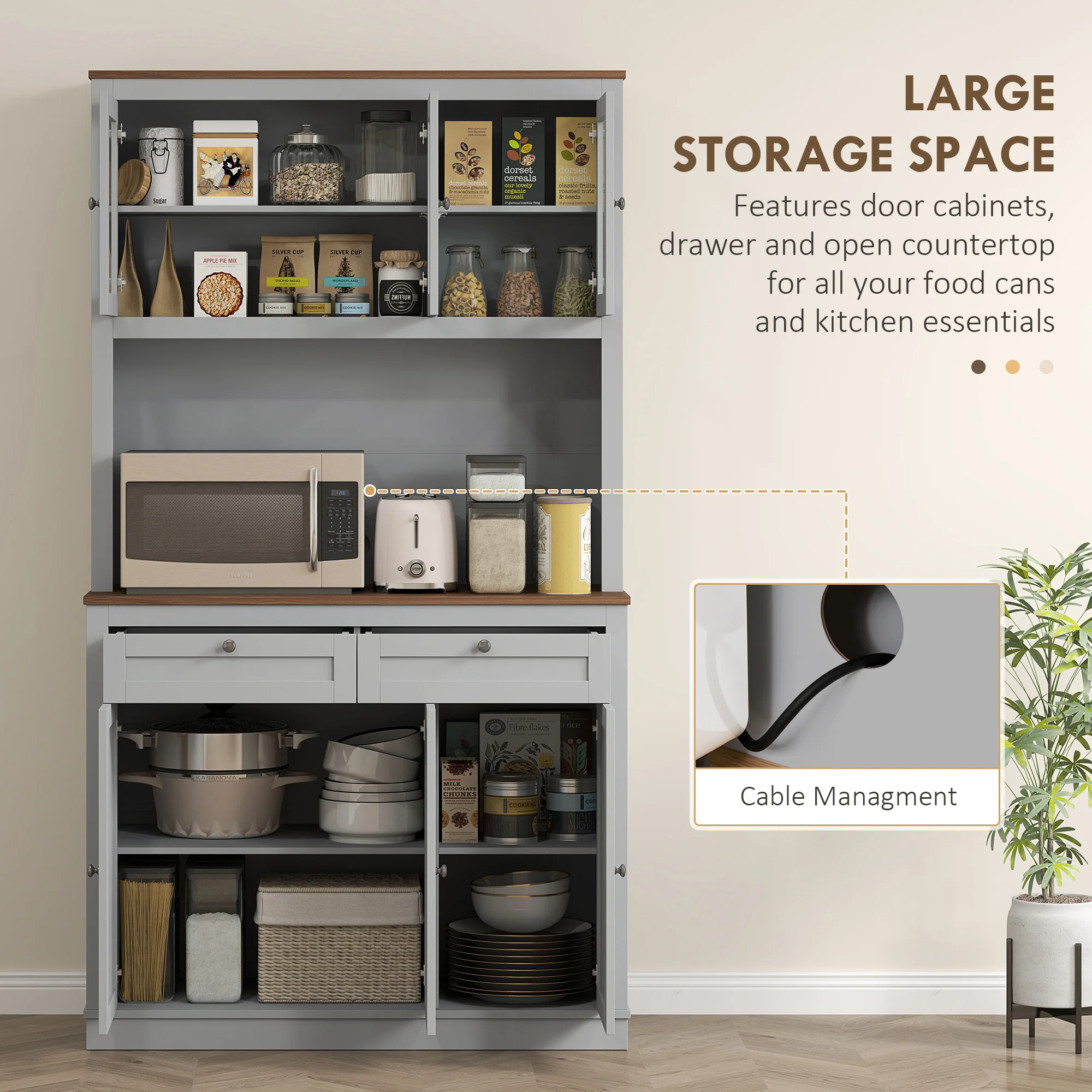 71" Kitchen Pantry Cabinet with Microwave Stand, Drawers & Adjustable Shelves, Gray - Image 6