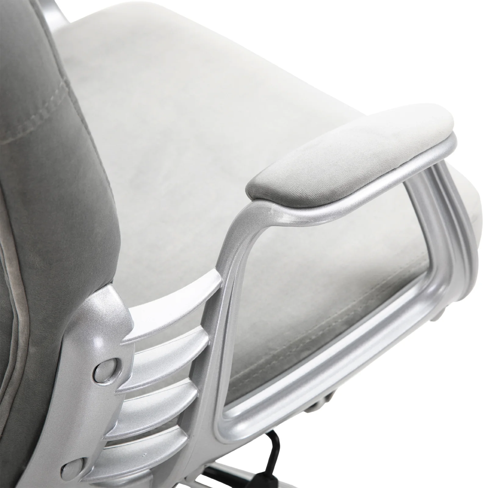 Button Tufted Desk Chair with Padded Armrests, Adjustable Height & Swivel Wheels, Gray - Image 11
