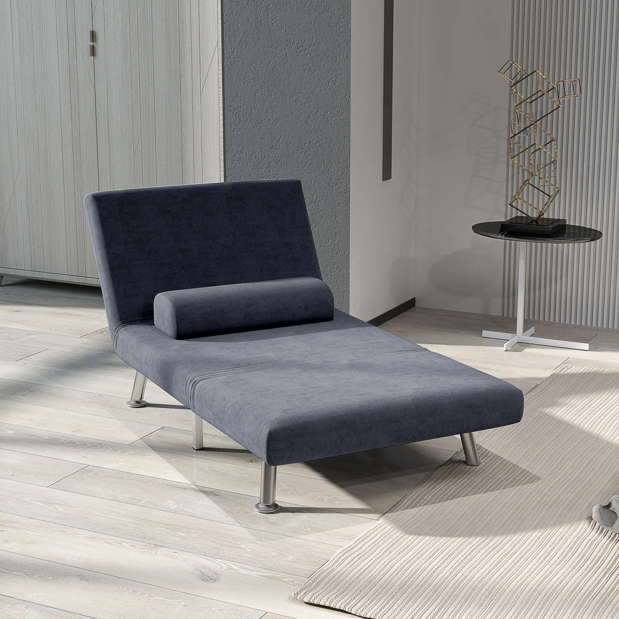 Velvet Single Chair Bed, 3-in-1 Convertible Sleeper Chair with Adjustable Backrest, Charcoal Grey - Image 4