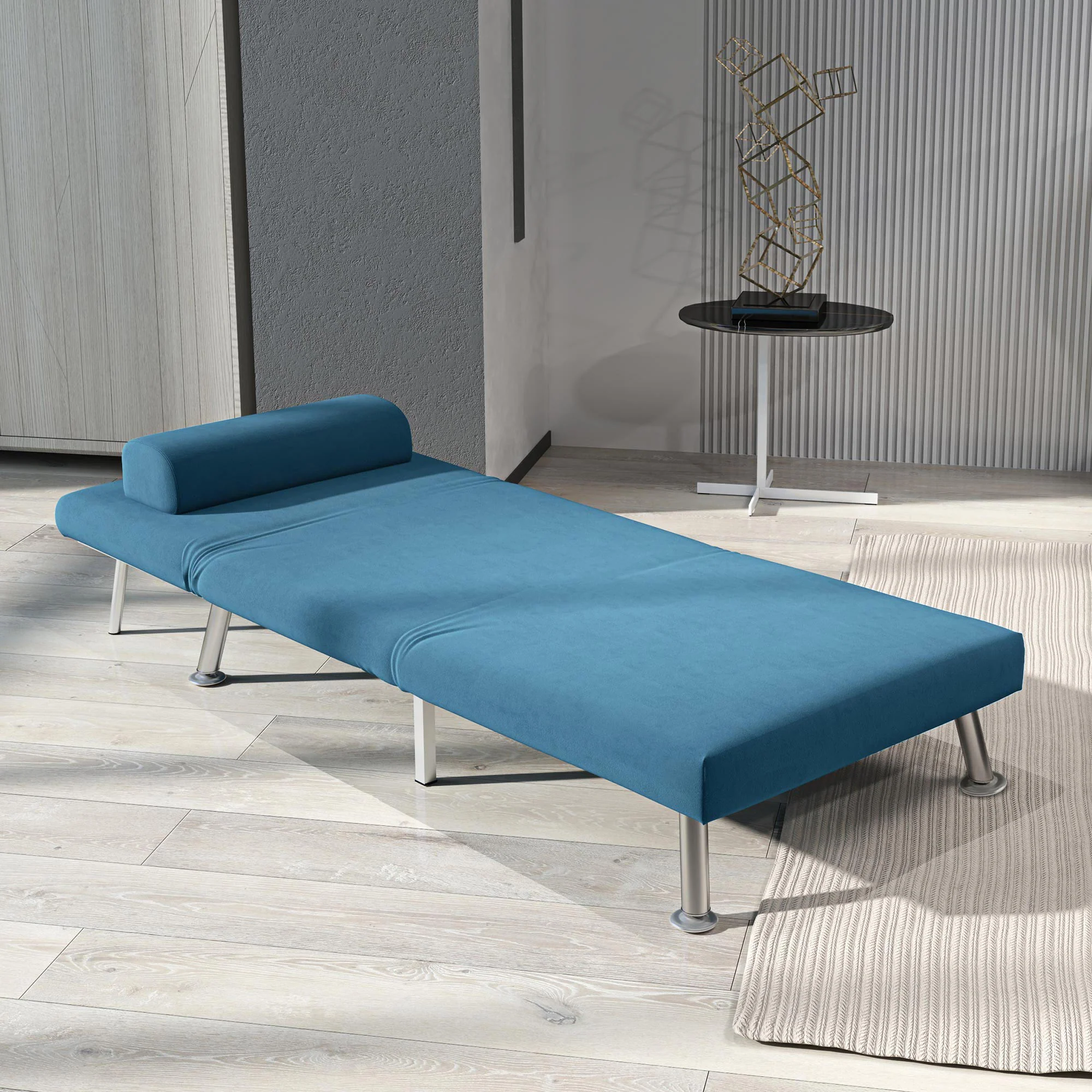 Velvet Single Chair Bed, 3-in-1 Convertible Sleeper Chair with Adjustable Backrest, Blue - Image 10
