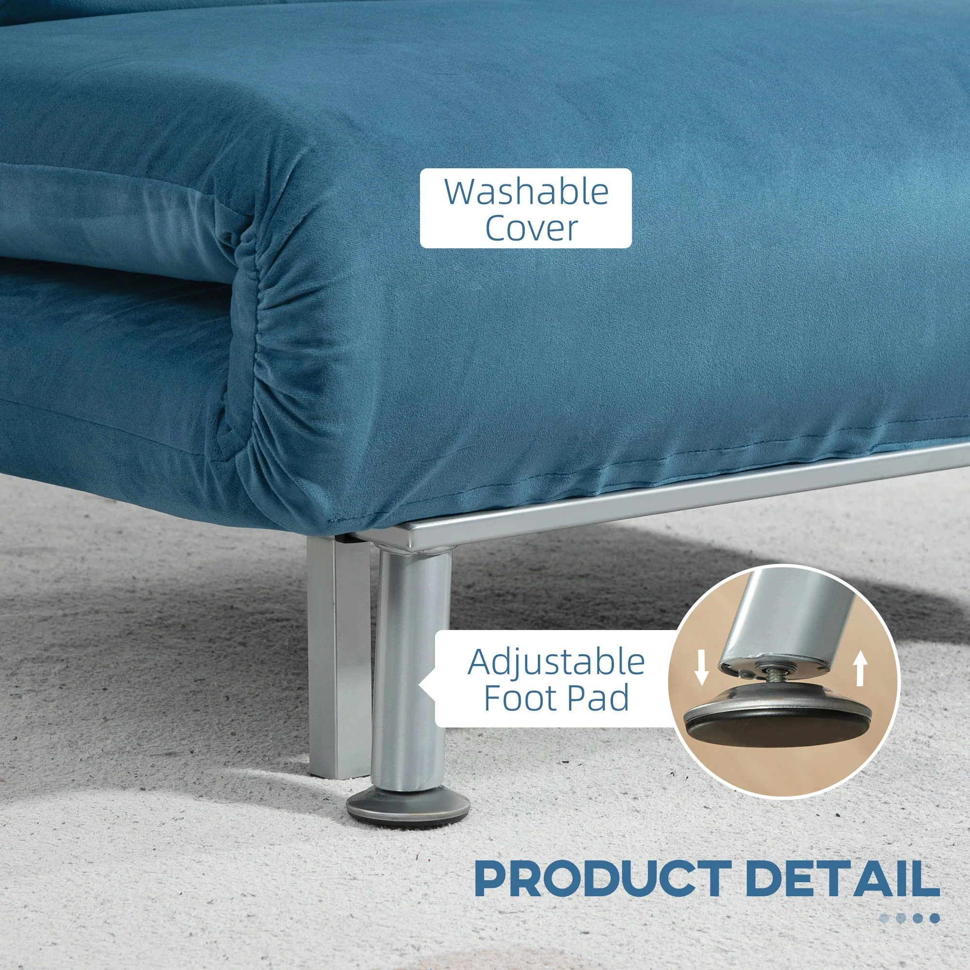 Velvet Single Chair Bed, 3-in-1 Convertible Sleeper Chair with Adjustable Backrest, Blue - Image 9