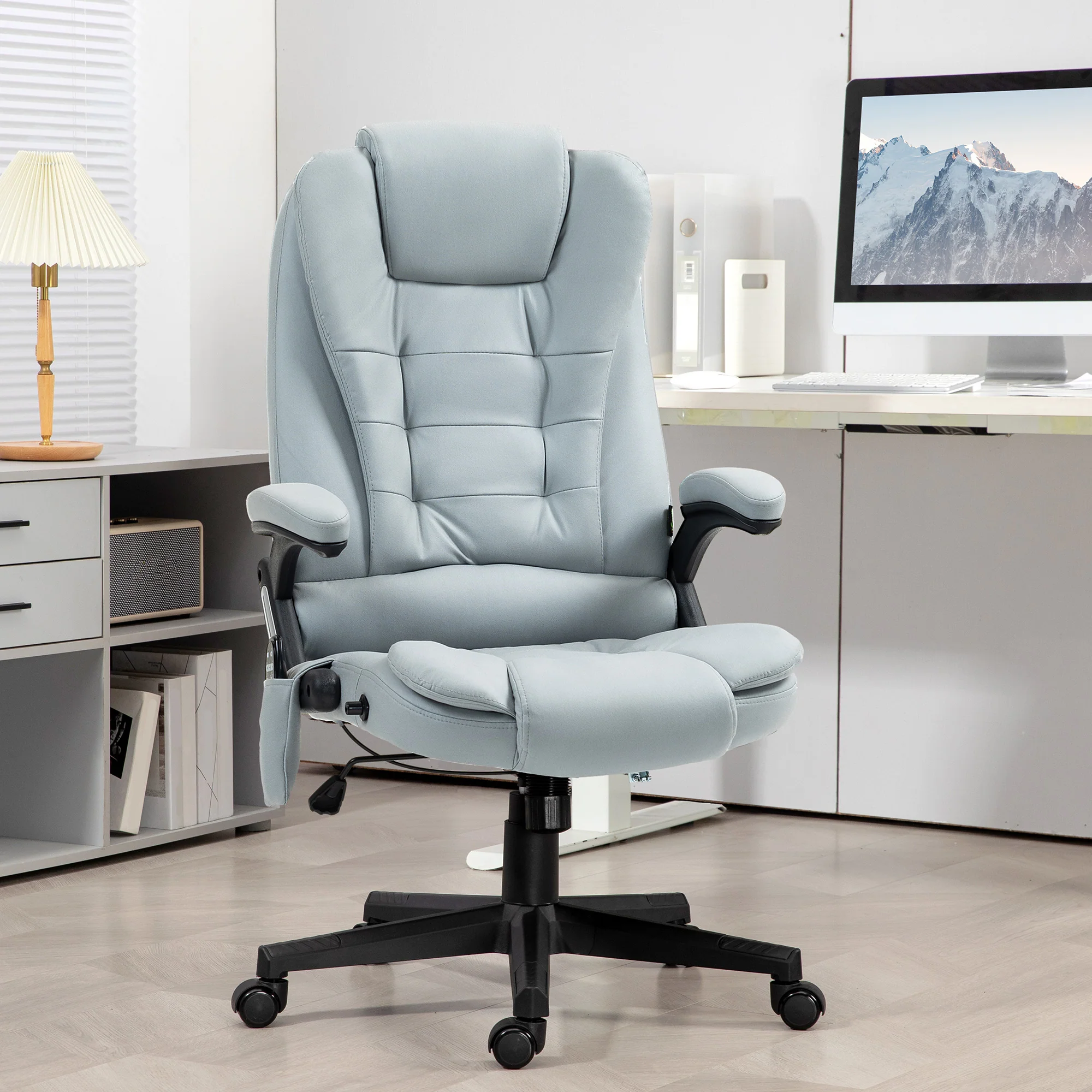 6 Point Vibrating Massage Office Chair with Heat, Microfiber Massage Desk Chair with Reclining Backrest, Light Gray - Image 4