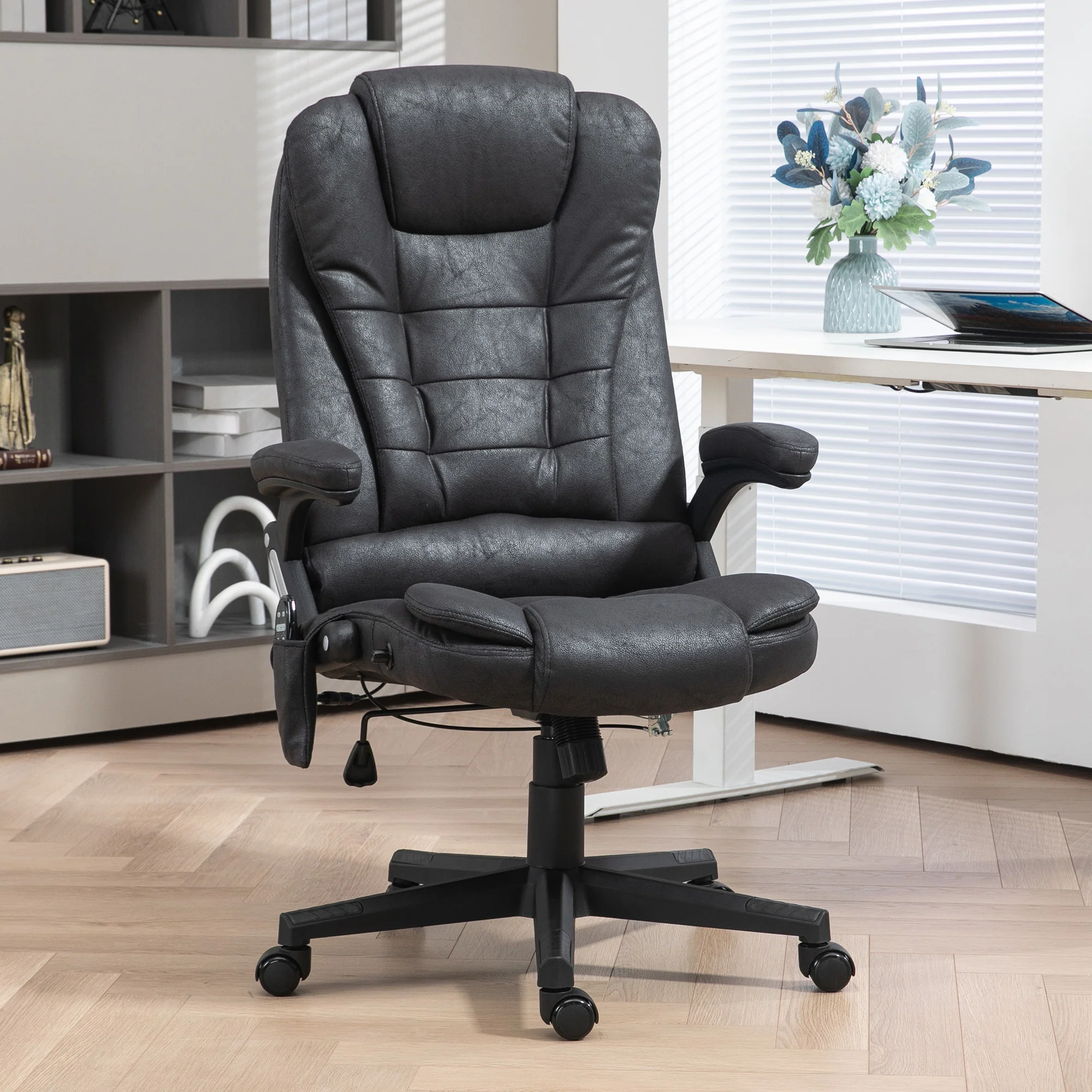 6 Points Heated Massage Office Chair, Microfiber High Back Executive Office Chair, Black - Image 3