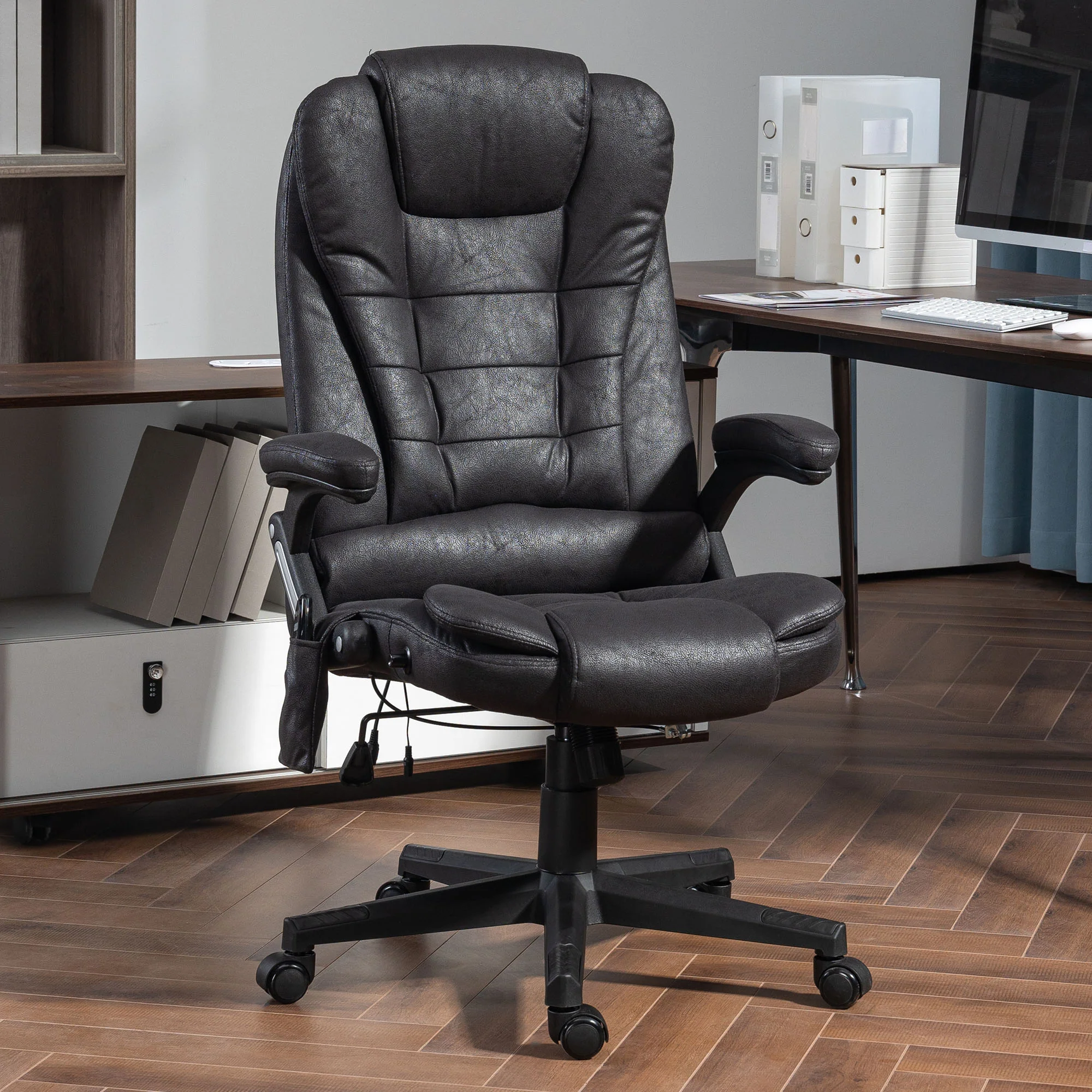 6 Points Heated Massage Office Chair, Microfiber High Back Executive Office Chair, Black - Image 4