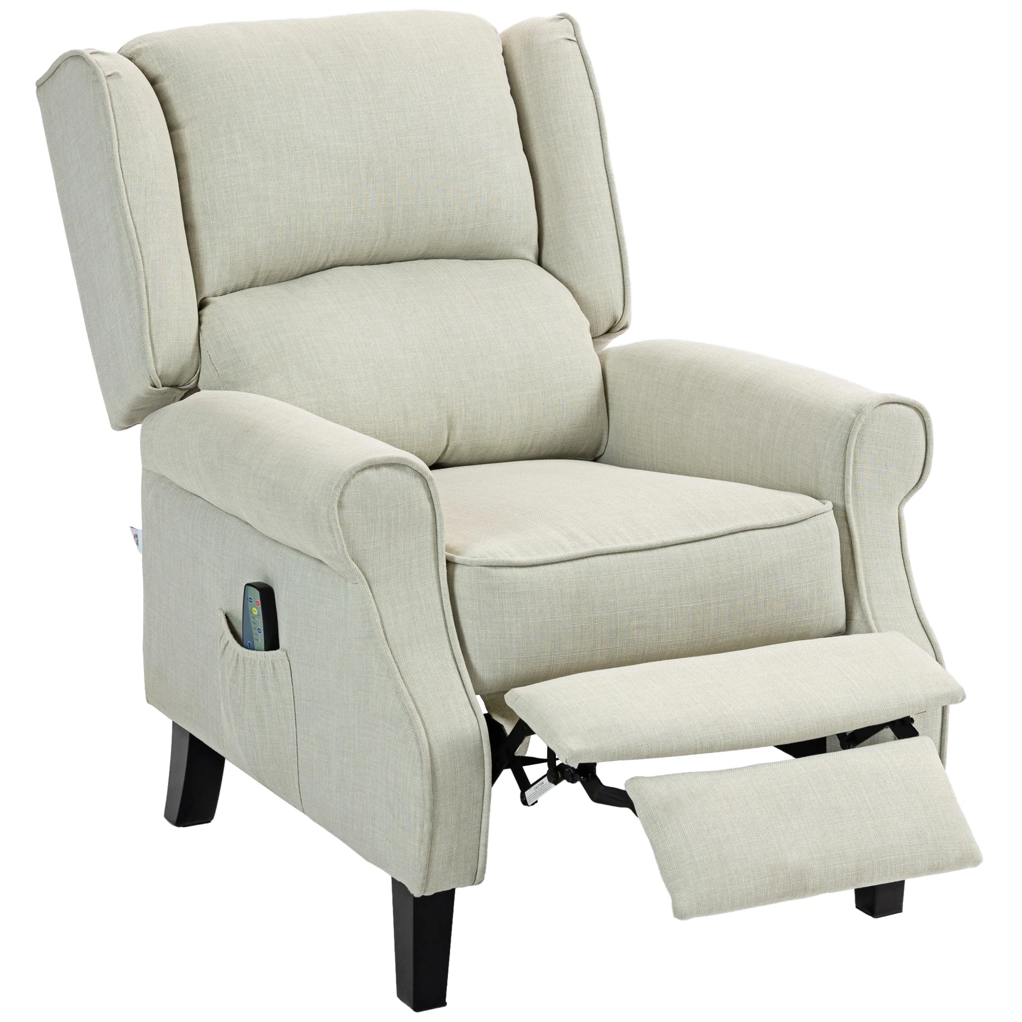 Heated Vibrating Massage Wingback Push Back Recliner Chair with Footrest, White - Image 2