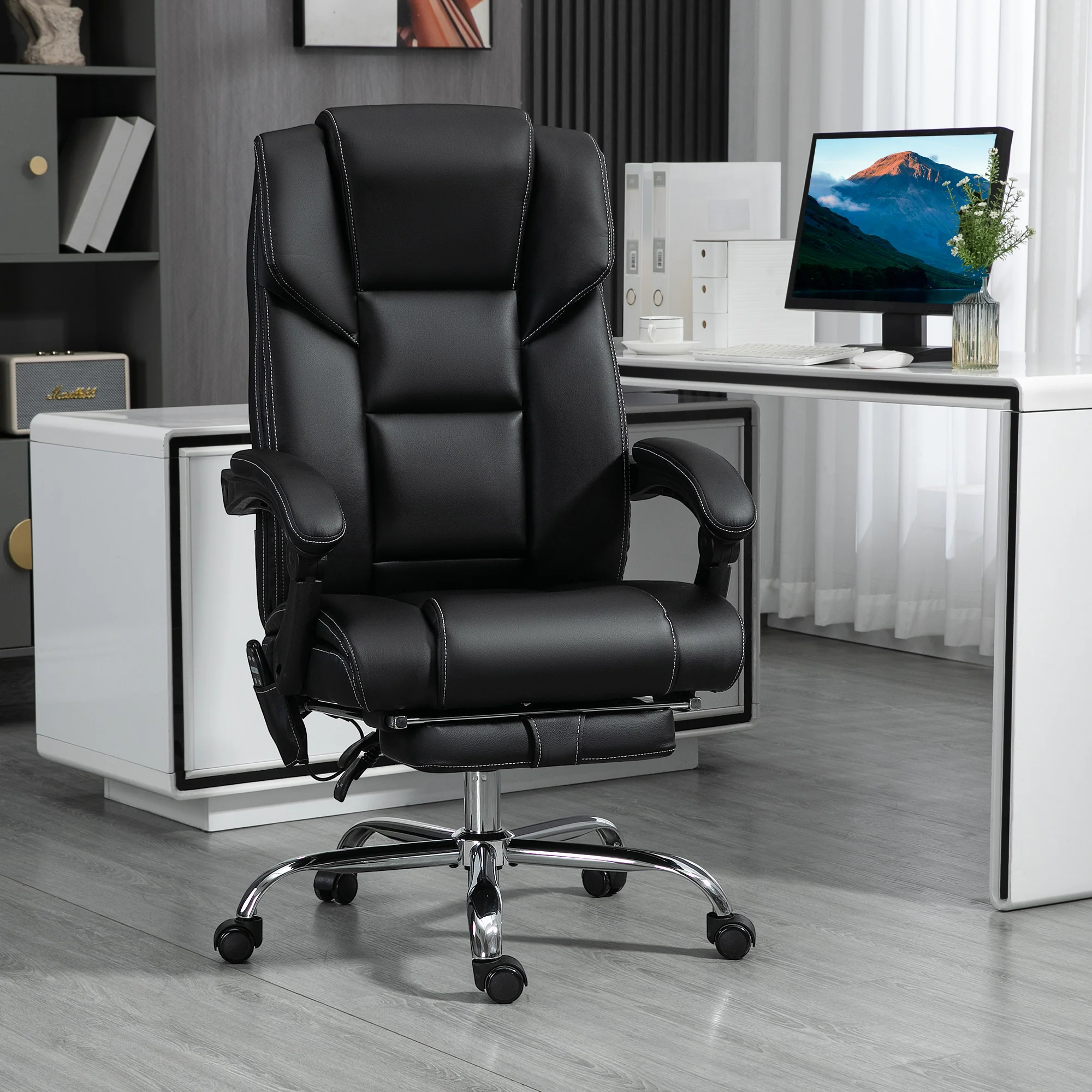 6 Point Massage Office Chair w/ Heat, Reclining Back & Adjustable Height, Black - Image 3