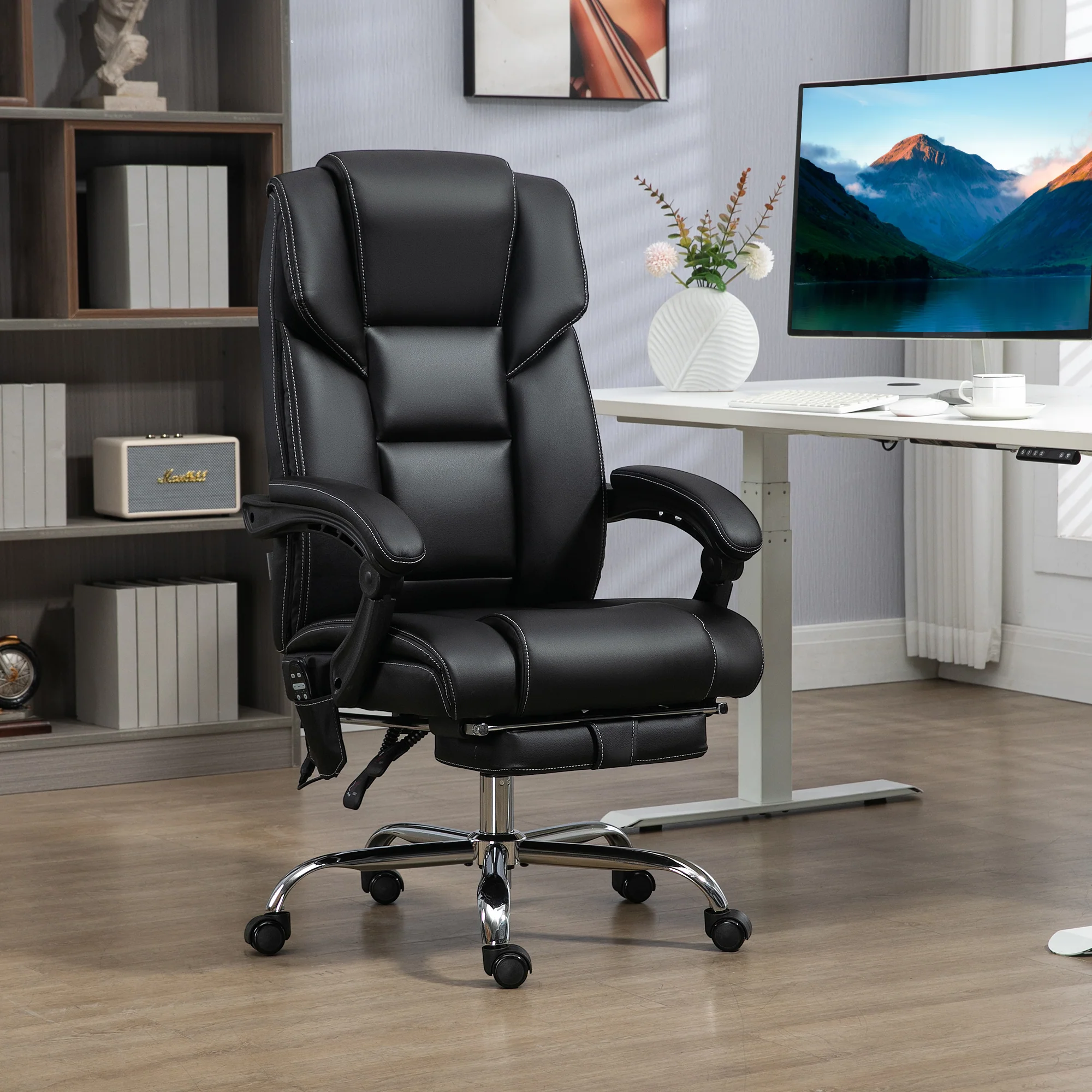 6 Point Massage Office Chair w/ Heat, Reclining Back & Adjustable Height, Black - Image 4