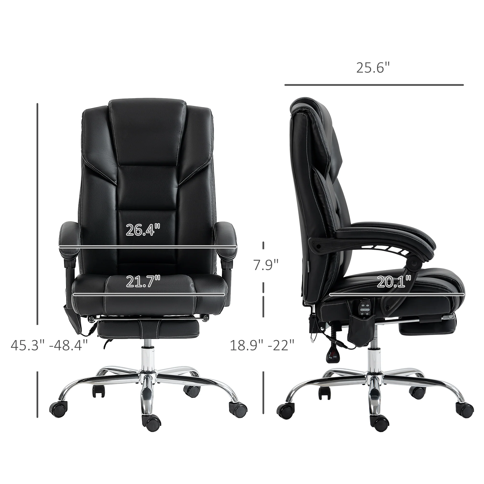 6 Point Massage Office Chair w/ Heat, Reclining Back & Adjustable Height, Black - Image 5