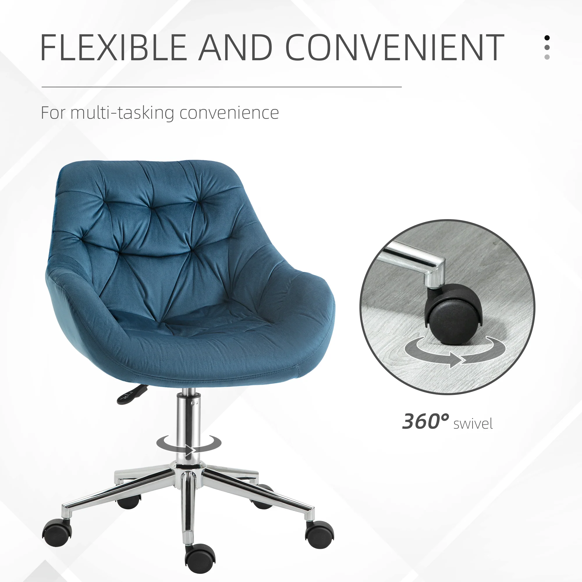 Velvet Computer Chair with Adjustable Height, Arm & Back Support for Home Study Bedroom, Blue - Image 7