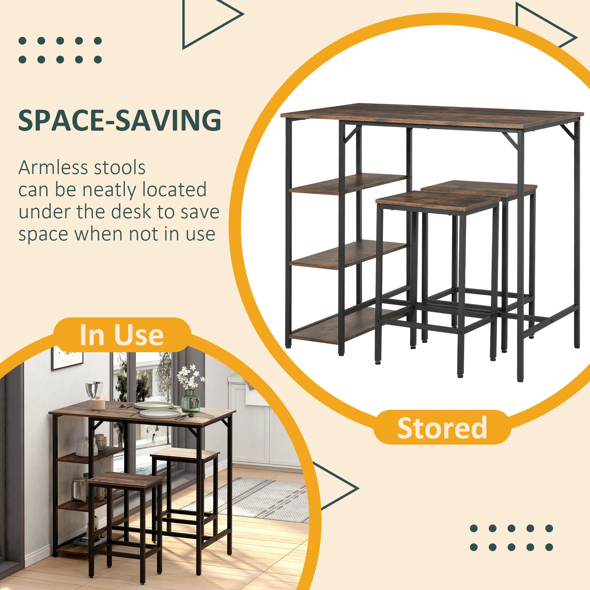 Industrial Bar Table Set for 2 with Storage Shelf, Rustic Brown - Image 6